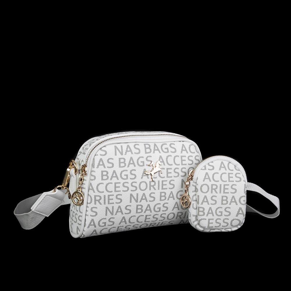 Nas Bag Kadın Mini Çapraz Çantası Beyaz  Yazılı
