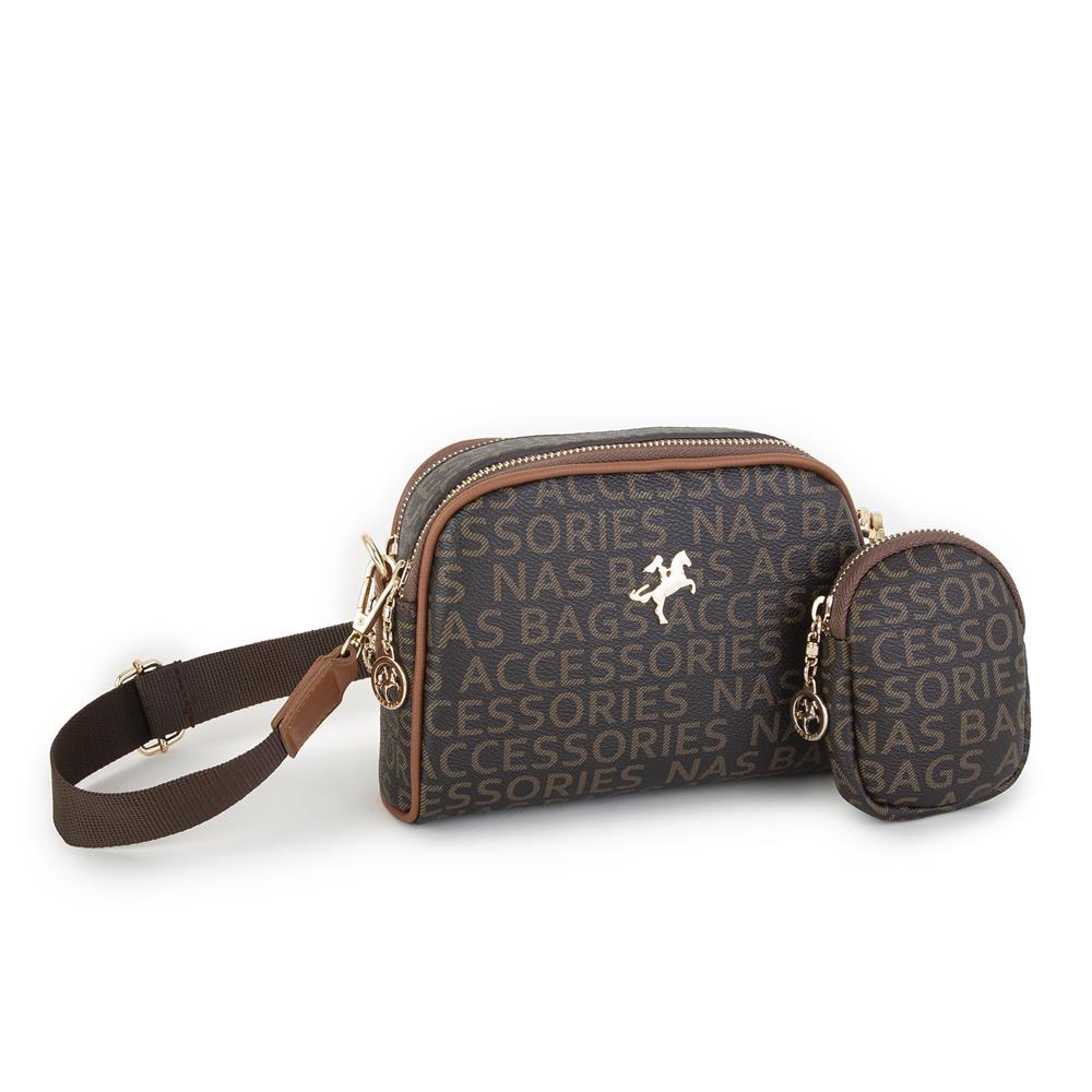 Nas Bag Kadın Mini Çapraz Çantası Kahve Taba Yazılı