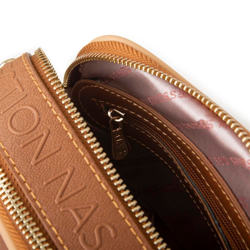 Nas Bag Kadın Mini Çapraz Çantası Taba Camel Gofraj