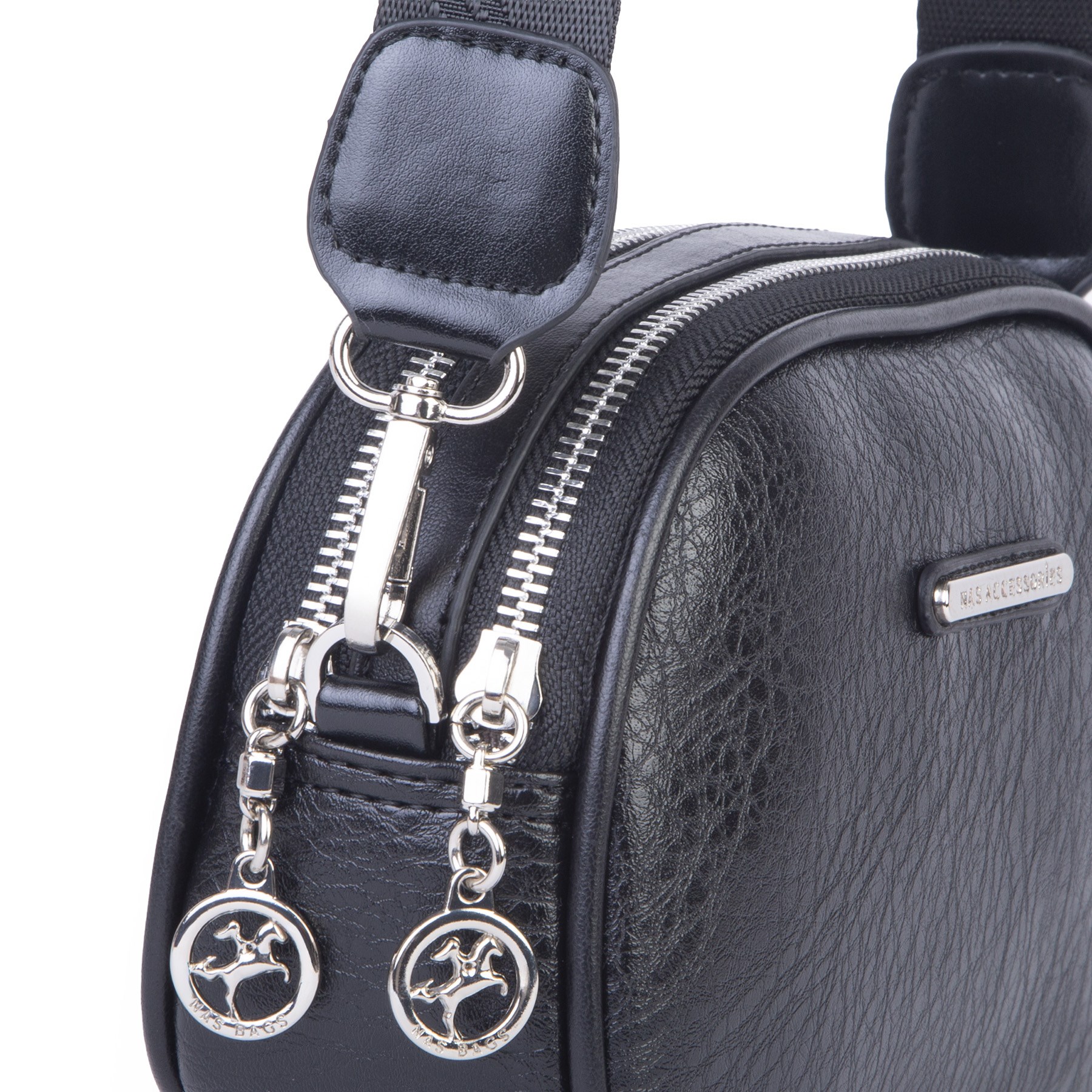 Nas Bag Kadın Mini Çapraz Çift Gözlü Çanta Siyah Victoria