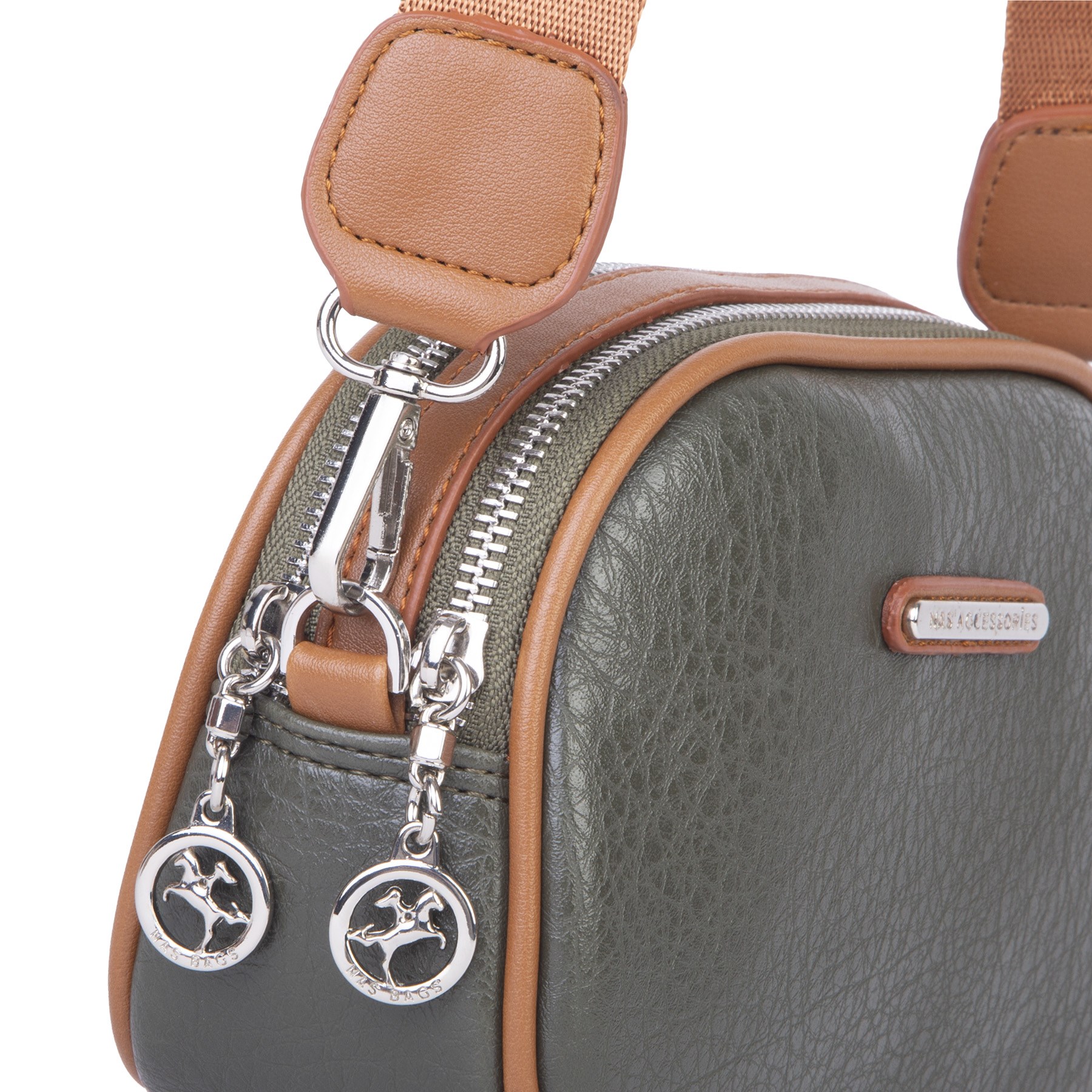 Nas Bag Kadın Mini Çapraz Çift Gözlü Çanta Haki Taba Victoria