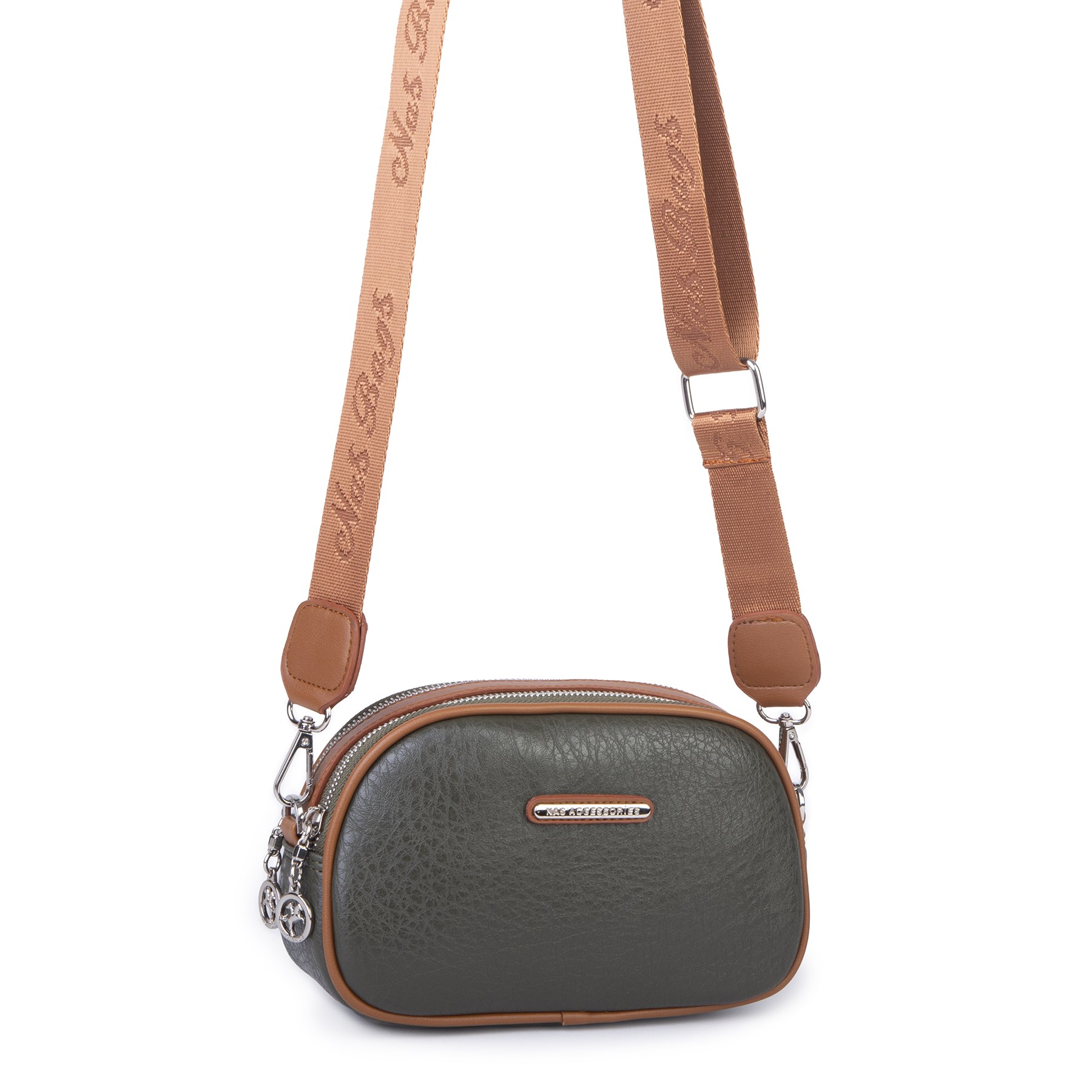 Nas Bag Kadın Mini Çapraz Çift Gözlü Çanta Haki Taba Victoria