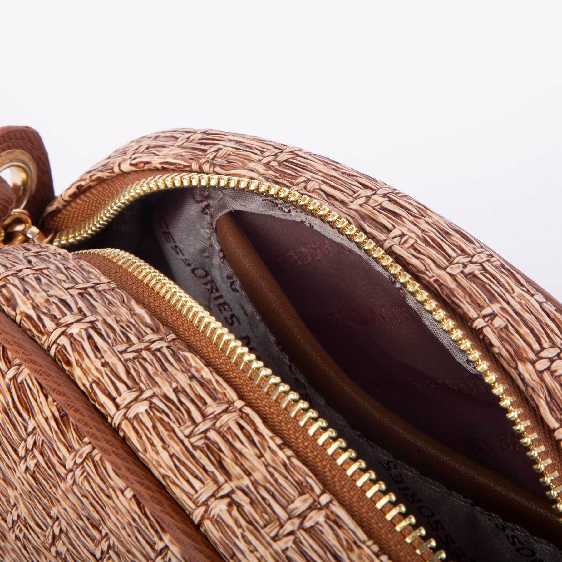 Nas Bag Kadın  Mini Çapraz Hasır Görünümlü  Çanta  Vizon Hasır  (21x16x8 cm)