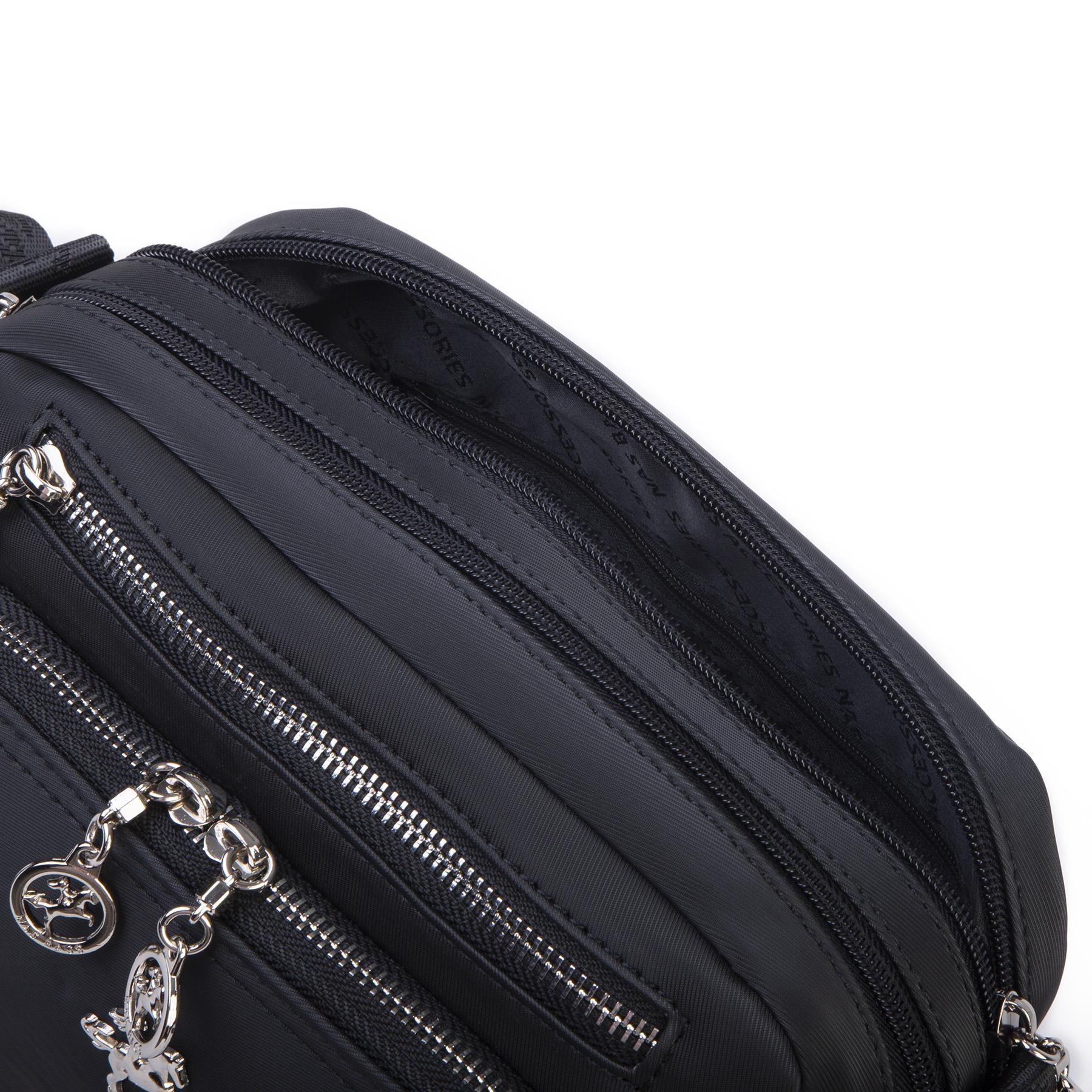 Nas Bag Kadın Mini Çok Gözlü Spor Şık Çanta ( en :25 cm , boy: 16 cm ) Siyah Buzzy