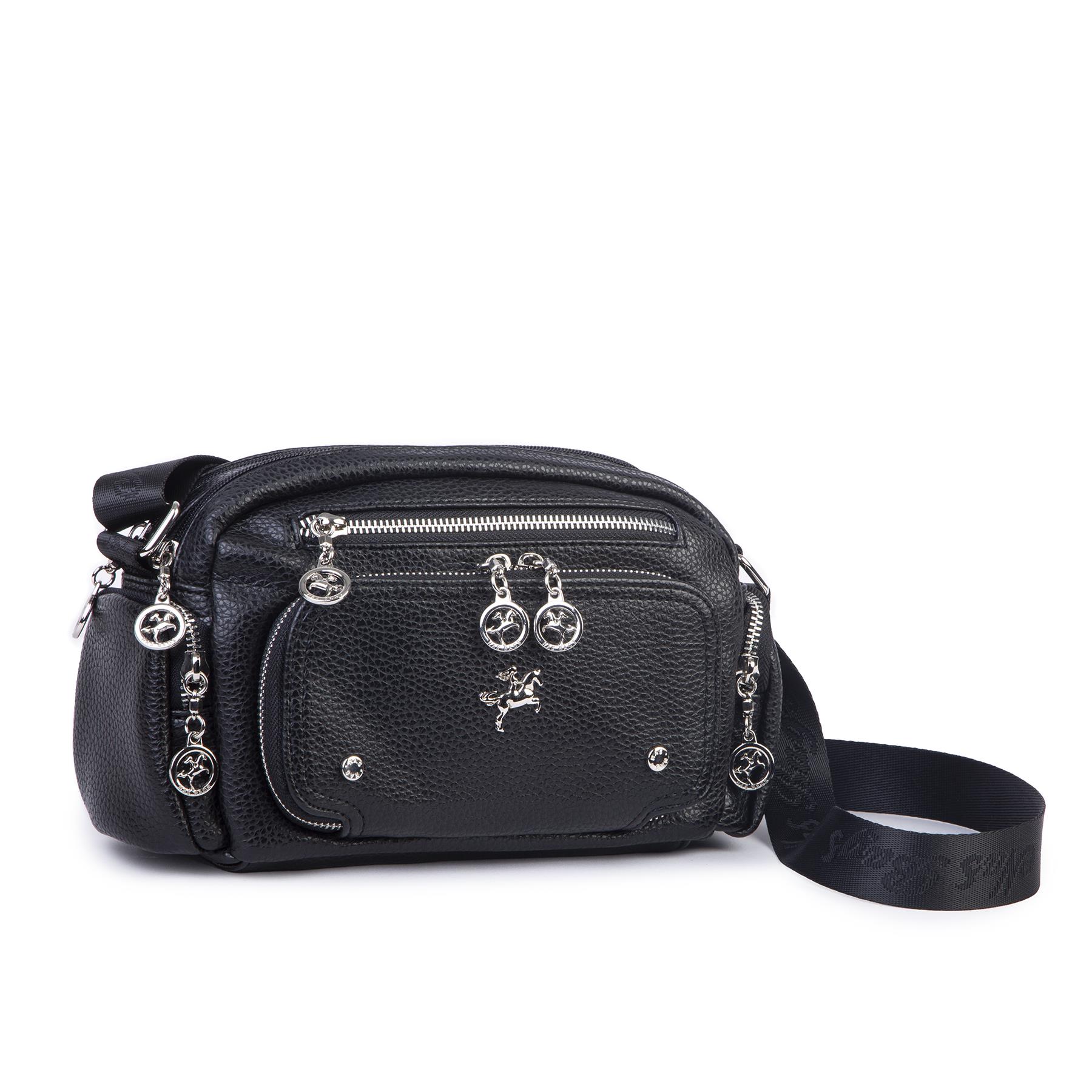 Nas Bag Kadın Mini Çok Gözlü Spor Şık Çanta ( en :25 cm , boy: 16 cm ) Siyah Lopez