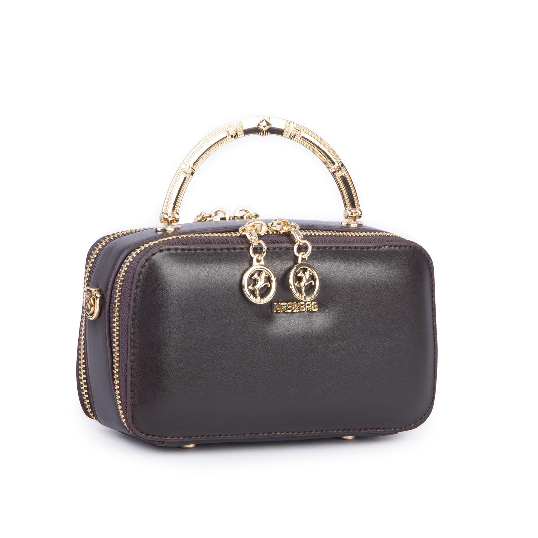Nas Bag Kadın Mini El ve Çapraz Çanta Kahverengi (en :18 cm  boy:10 cm) 