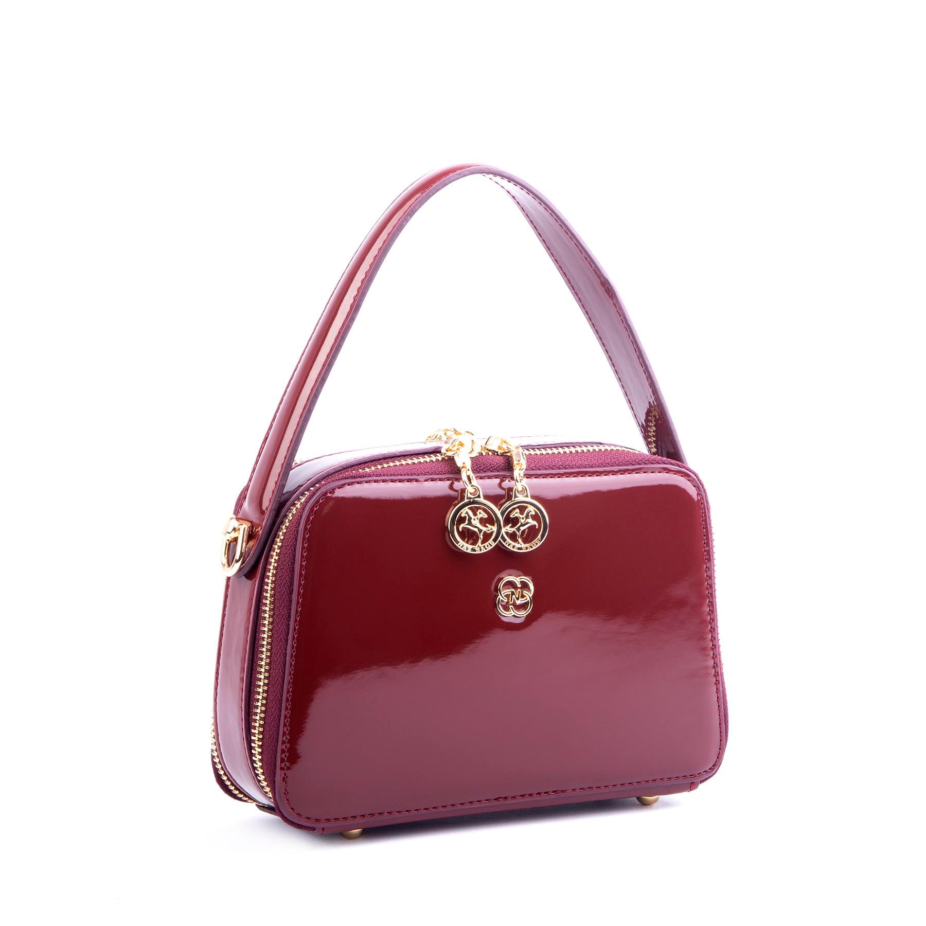 Nas Bag Kadın Mini El ve Çapraz Çanta Bordo Rugan  (en:20 boy :15)