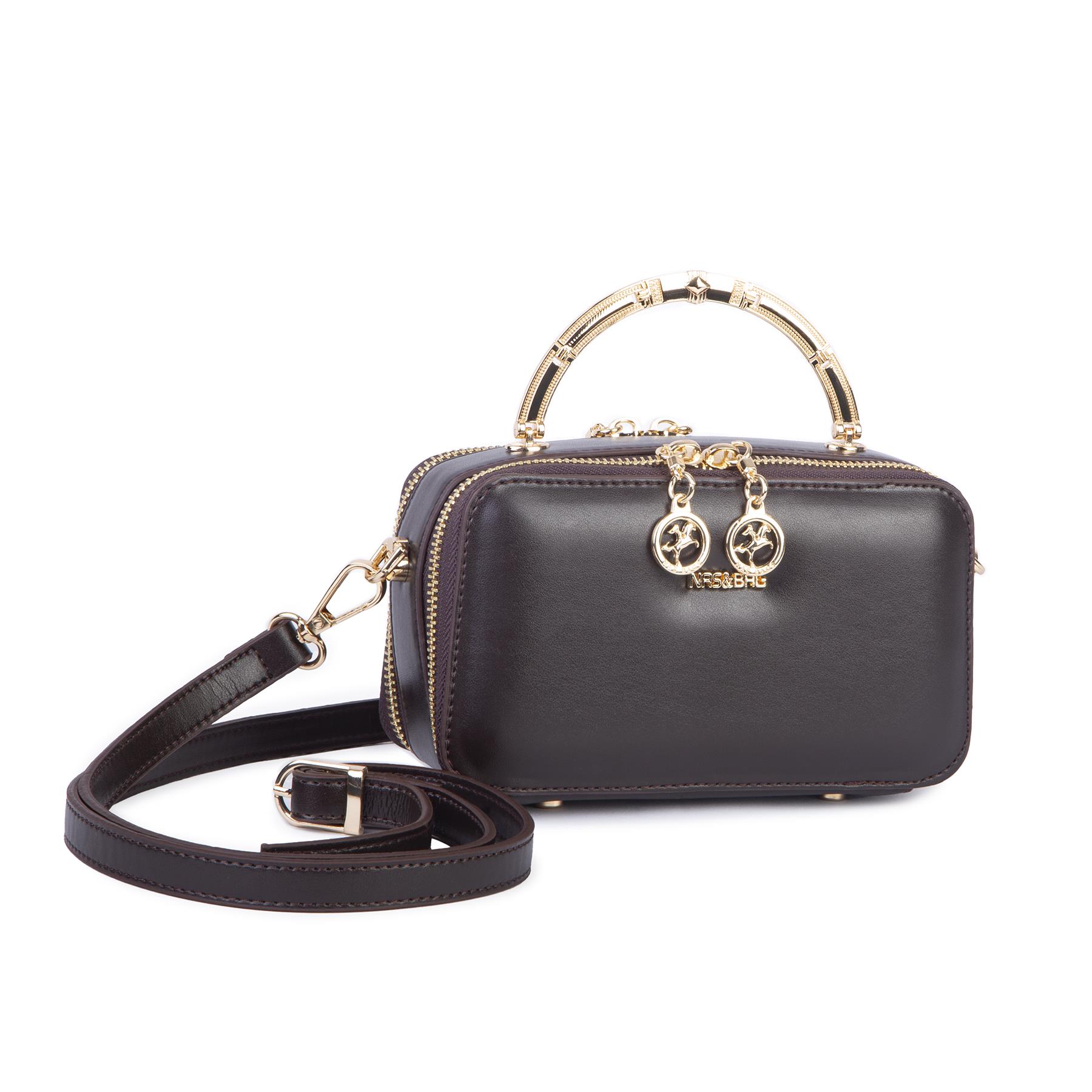 Nas Bag Kadın Mini El ve Çapraz Çanta Kahverengi (en :18 cm  boy:10 cm) 