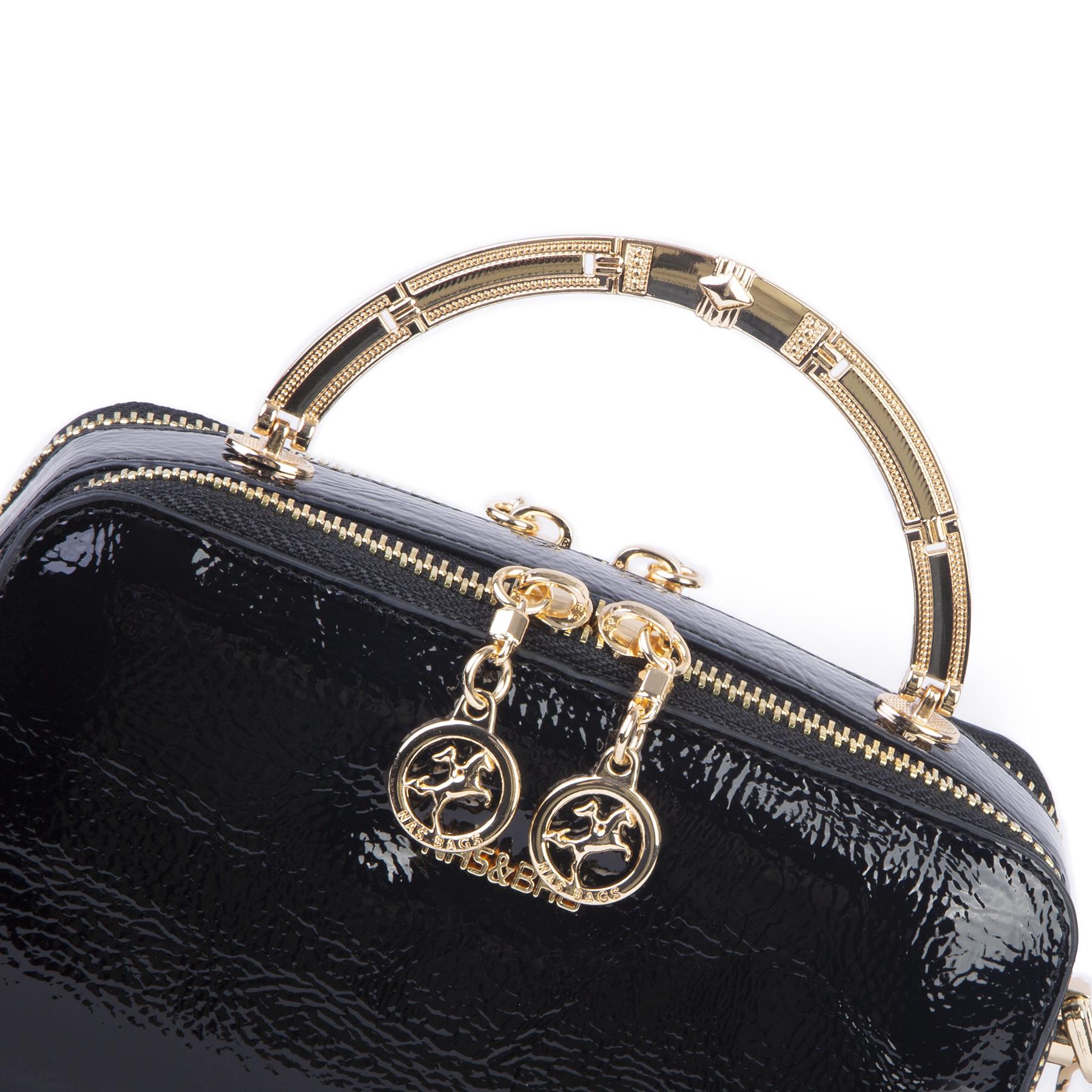Nas Bag Kadın Mini El ve Çapraz Çanta Siyah Rugan  (en :18 cm  boy:10 cm) 