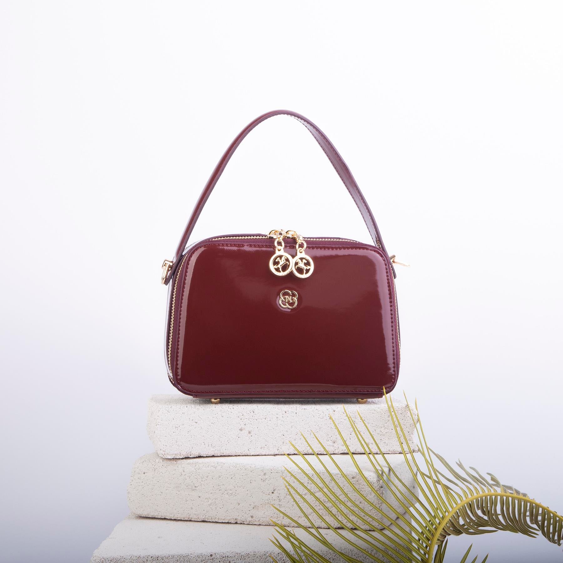 Nas Bag Kadın Mini El ve Çapraz Çanta Bordo Rugan  (en:20 boy :15)