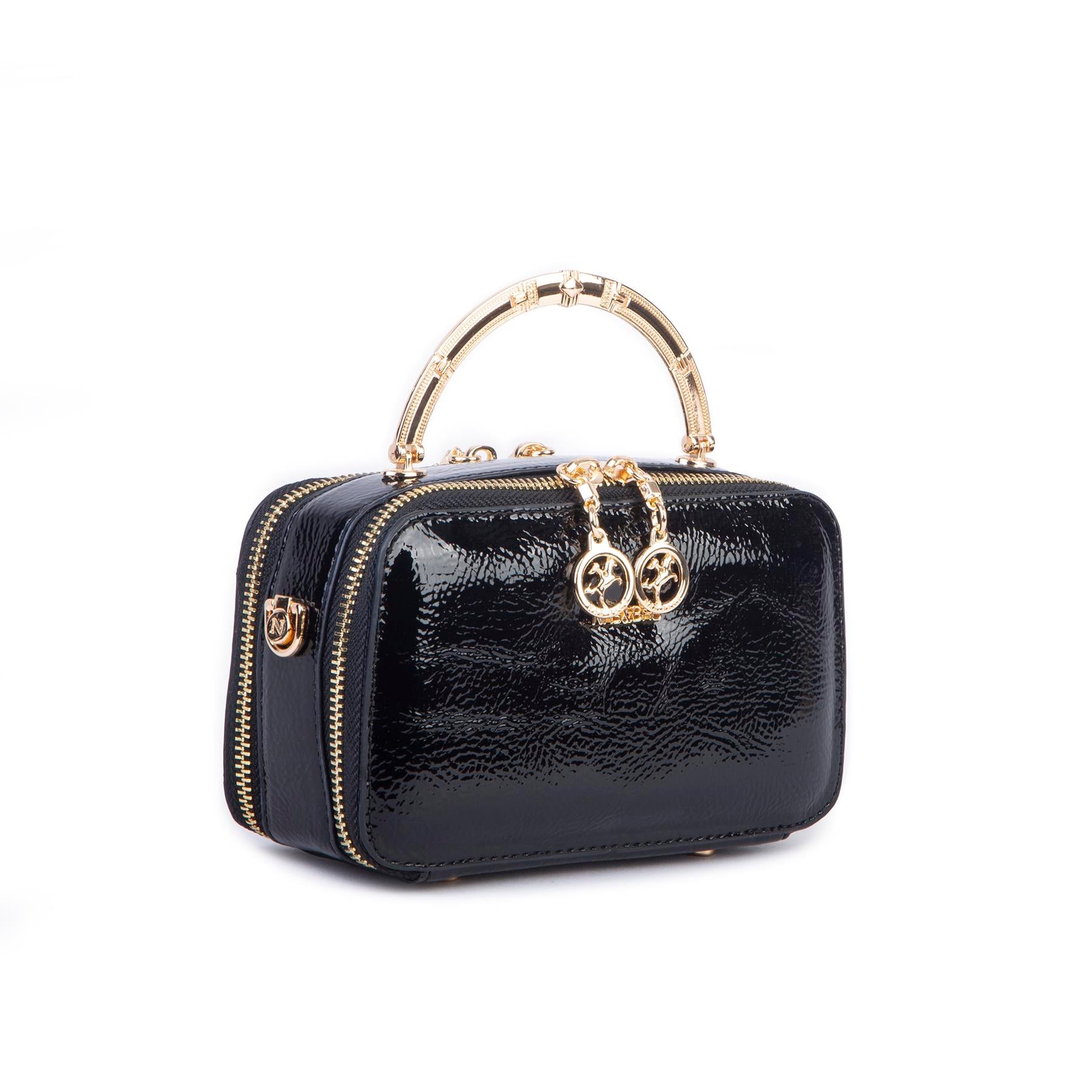 Nas Bag Kadın Mini El ve Çapraz Çanta Siyah Rugan  (en :18 cm  boy:10 cm) 