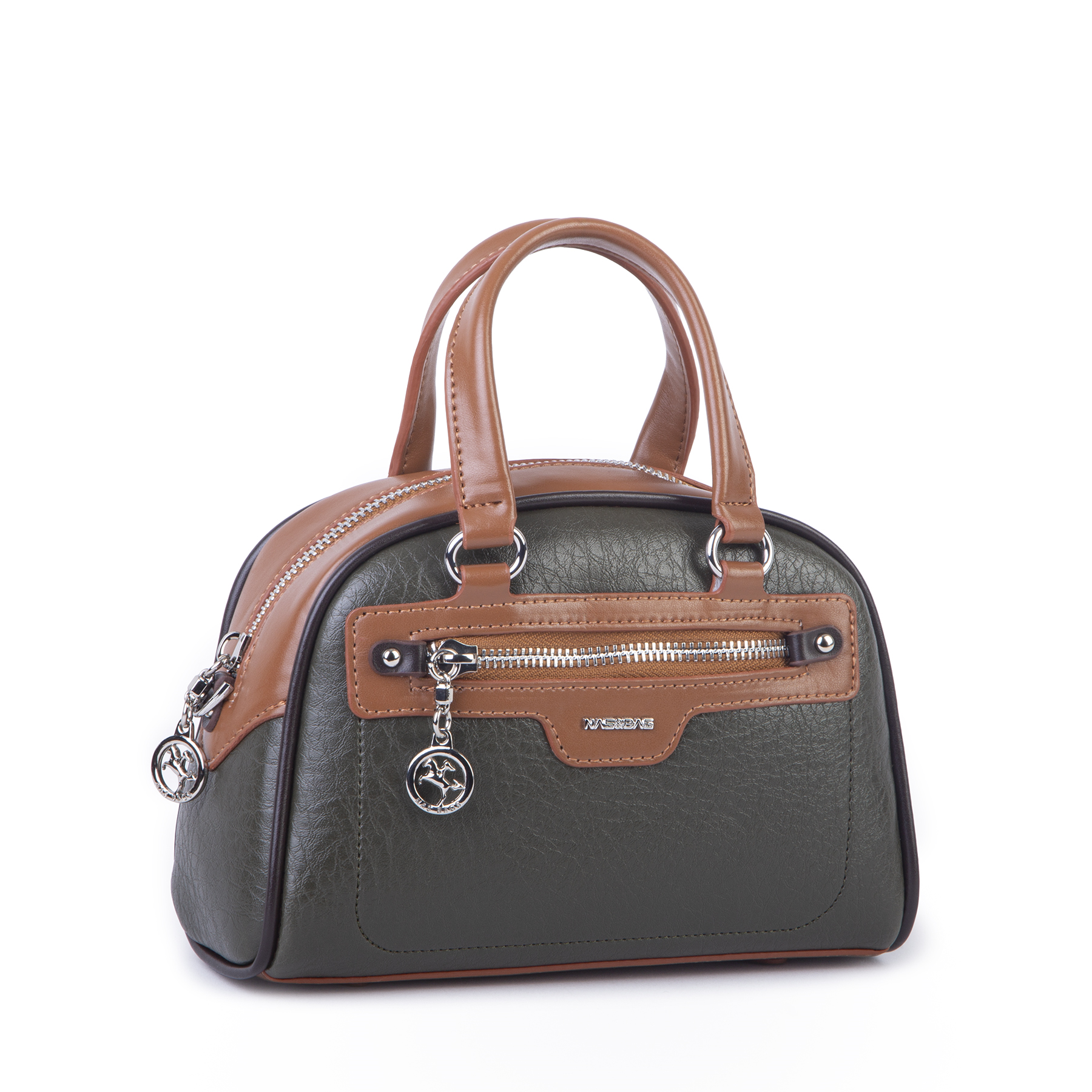 Nas Bag Kadın Mini El ve Çapraz Çanta Haki Taba Kahve Victoria