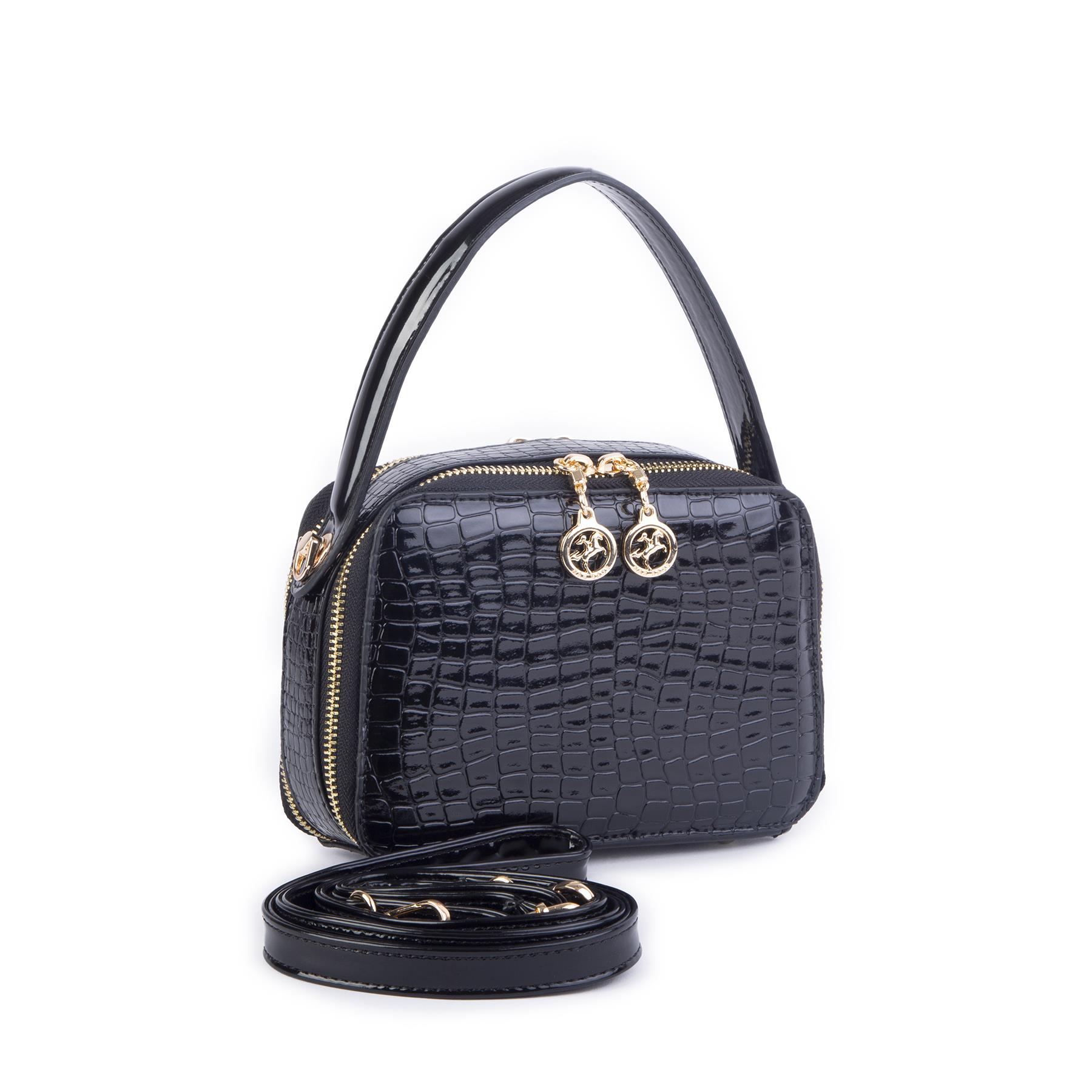 Nas Bag Kadın Mini El ve Çapraz Çanta Siyah Kroko  (en:20 boy :15)