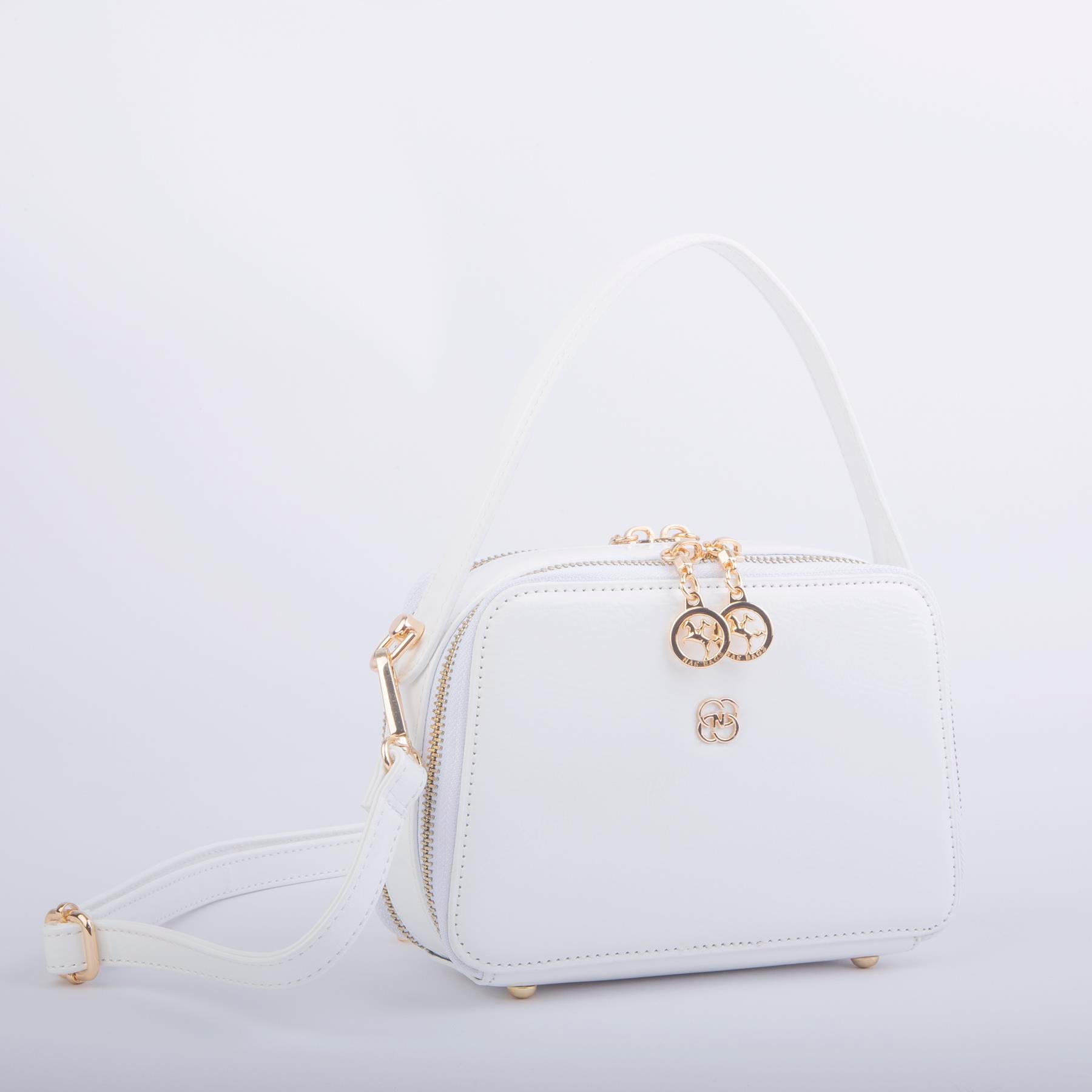 Nas Bag Kadın Mini El ve Çapraz Çanta Beyaz Krşk Rugan (en:20 boy :15)