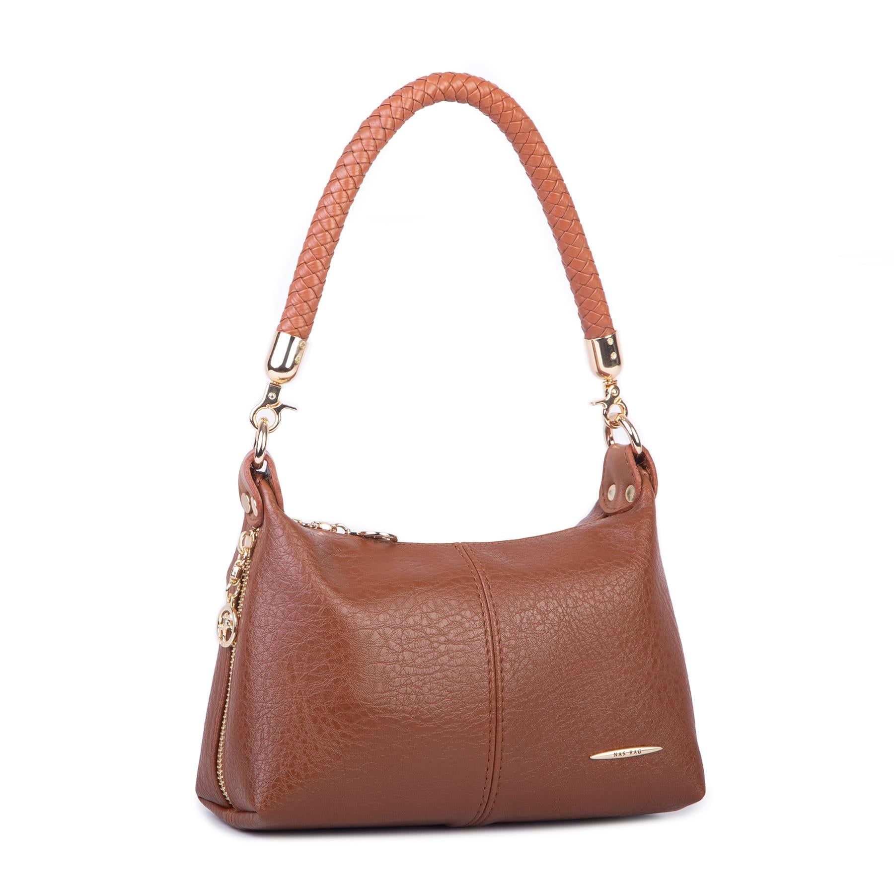 Nas Bag Kadın Mini Omuz ve Çapraz Çanta Örgülü Askılı (en: 23 cm , boy: 14 cm) Taba Victoria
