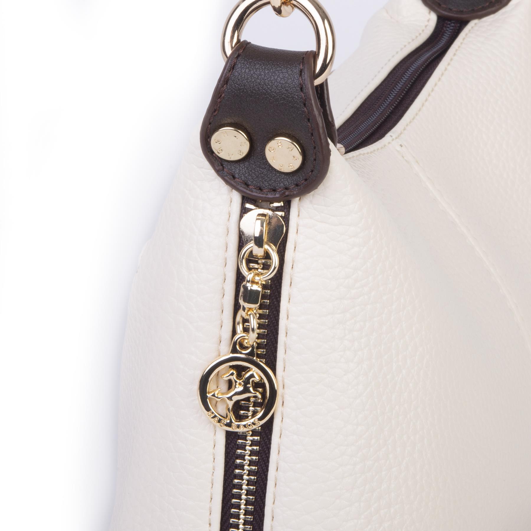 Nas Bag Kadın Mini Omuz ve Çapraz Çanta Örgülü Askılı (en: 23 cm , boy: 14 cm) Krem Kahve Lopez