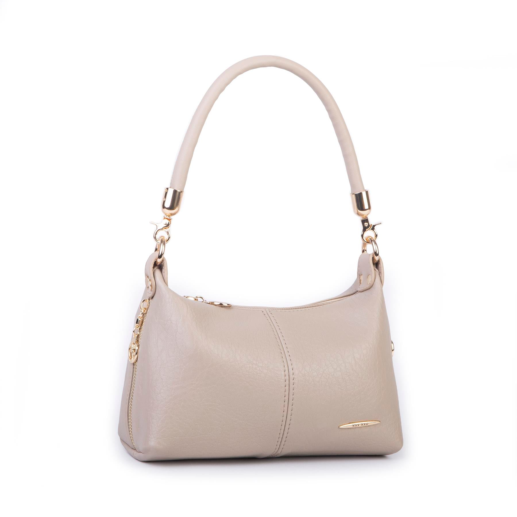Nas Bag Kadın Mini Omuz ve Çapraz Çanta Örgülü Askılı (en: 23 cm , boy: 14 cm) Kum Victoria