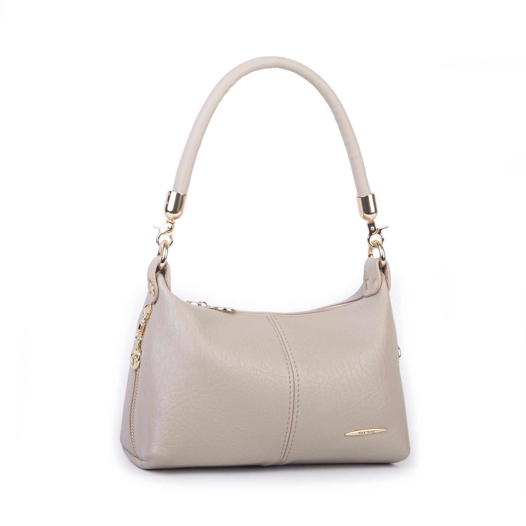 Nas Bag Kadın Mini Omuz ve Çapraz Çanta Örgülü Askılı (en: 23 cm , boy: 14 cm) Kum