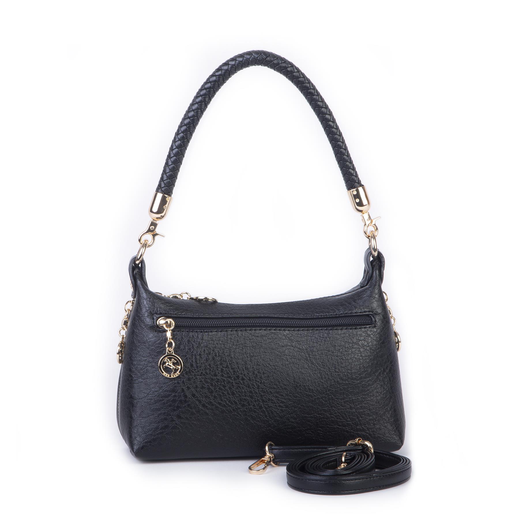 Nas Bag Kadın Mini Omuz ve Çapraz Çanta Örgülü Askılı (en: 23 cm , boy: 14 cm) Siyah Victoria