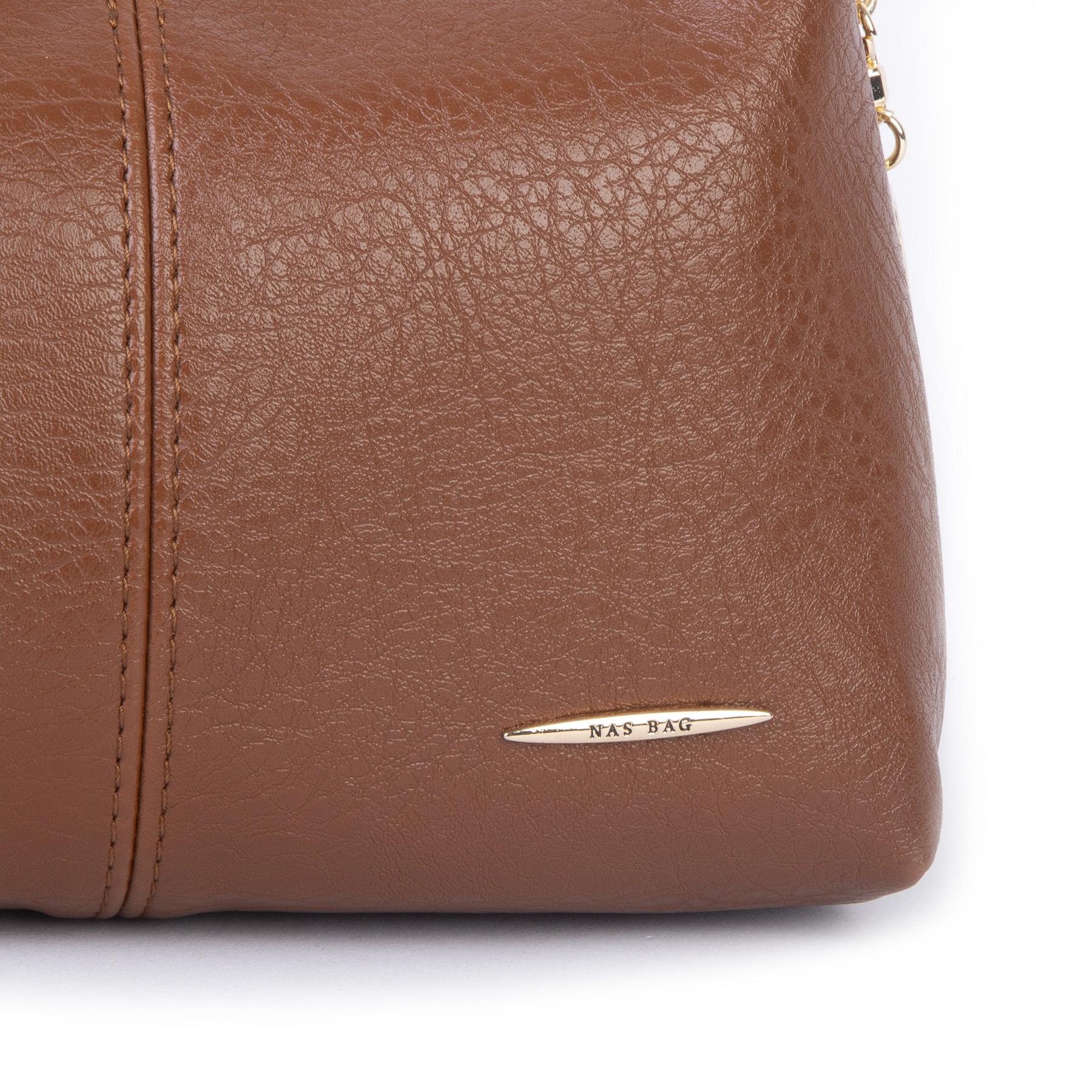 Nas Bag Kadın Mini Omuz ve Çapraz Çanta Örgülü Askılı (en: 23 cm , boy: 14 cm) Taba Victoria