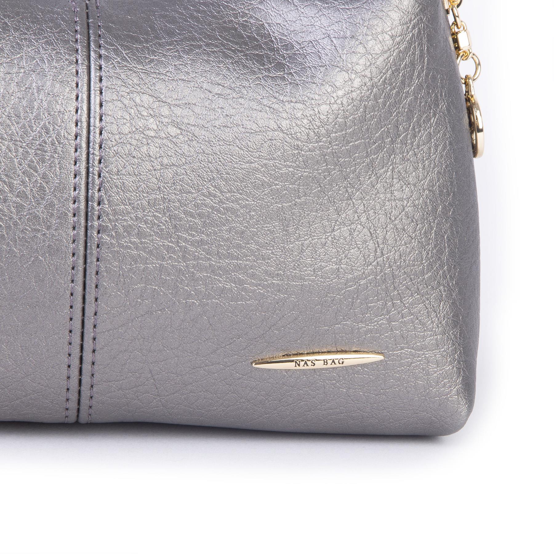 Nas Bag Kadın Mini Omuz ve Çapraz Çanta Örgülü Askılı (en: 23 cm , boy: 14 cm) Gri Siyah Victoria