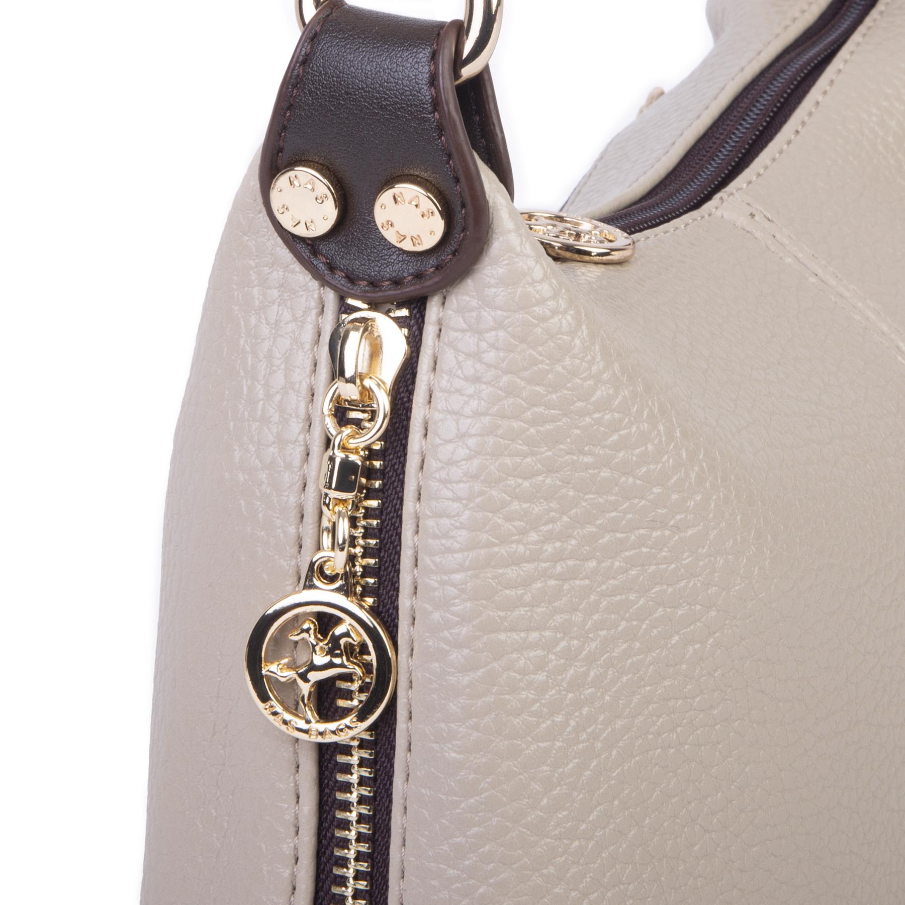 Nas Bag Kadın Mini Omuz ve Çapraz Çanta Örgülü Askılı (en: 23 cm , boy: 14 cm)  Kum Kahve Lopez