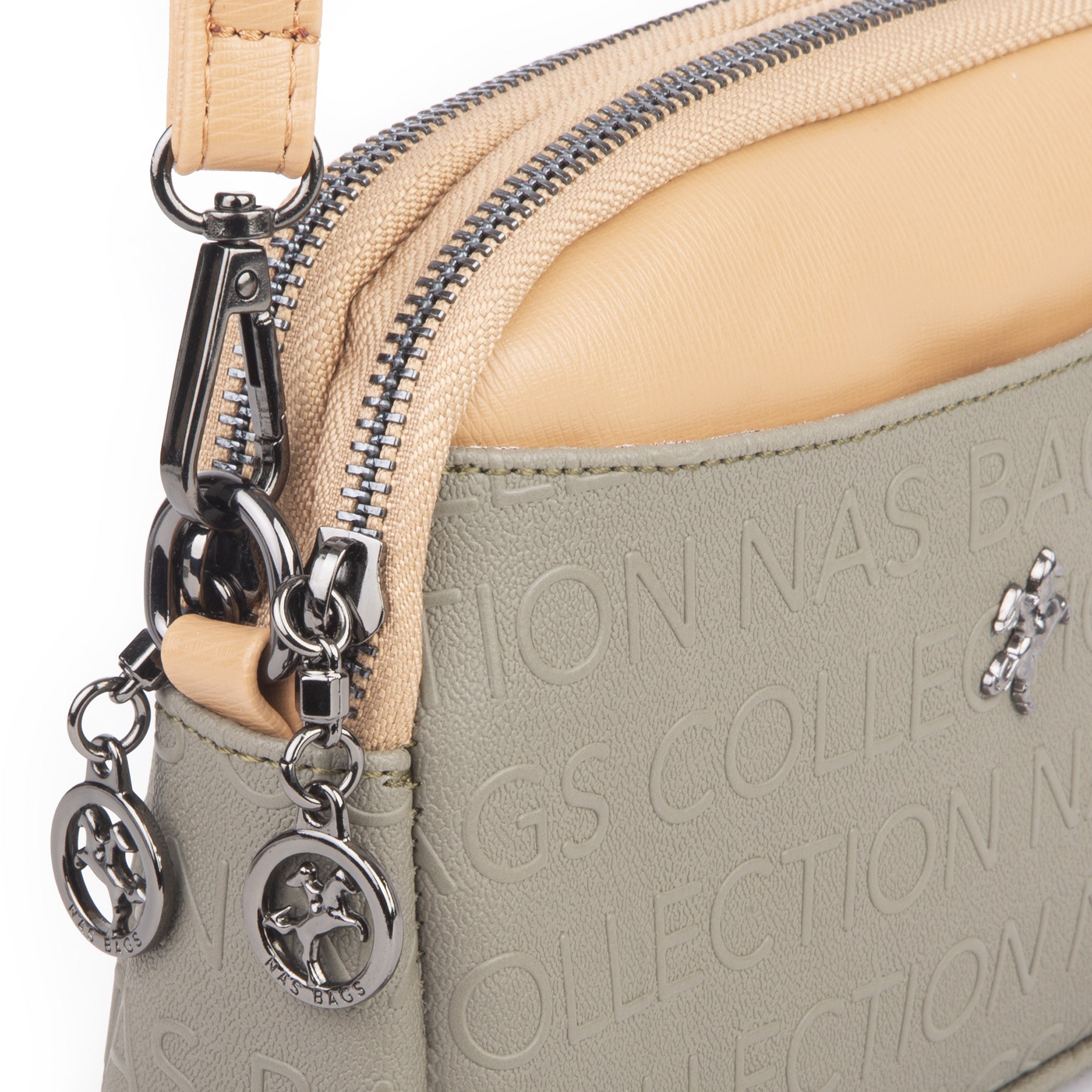 Nas Bag Kadın Mini  Şık Çapraz Çanta  Yeşil Camel Gofraj