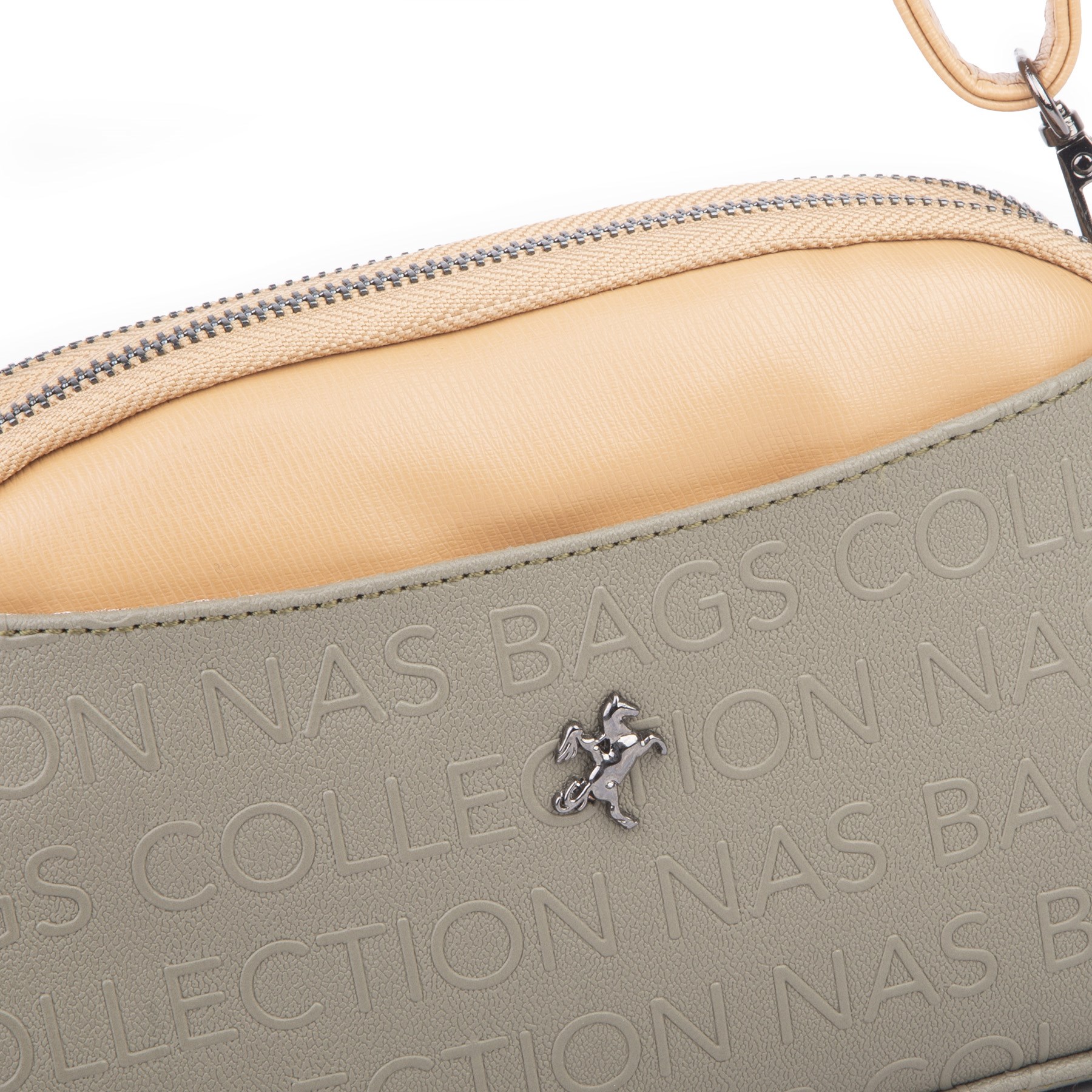 Nas Bag Kadın Mini  Şık Çapraz Çanta  Yeşil Camel Gofraj