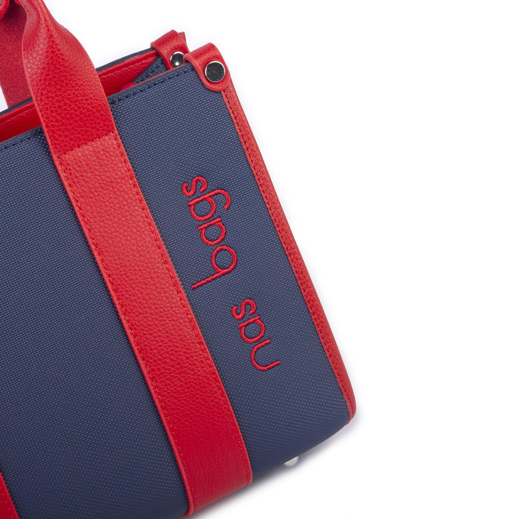 Nas Bag Kadın Mini Tote Suni Deri El ve Omuz Çantası Lacivert Kırmızı Lacste