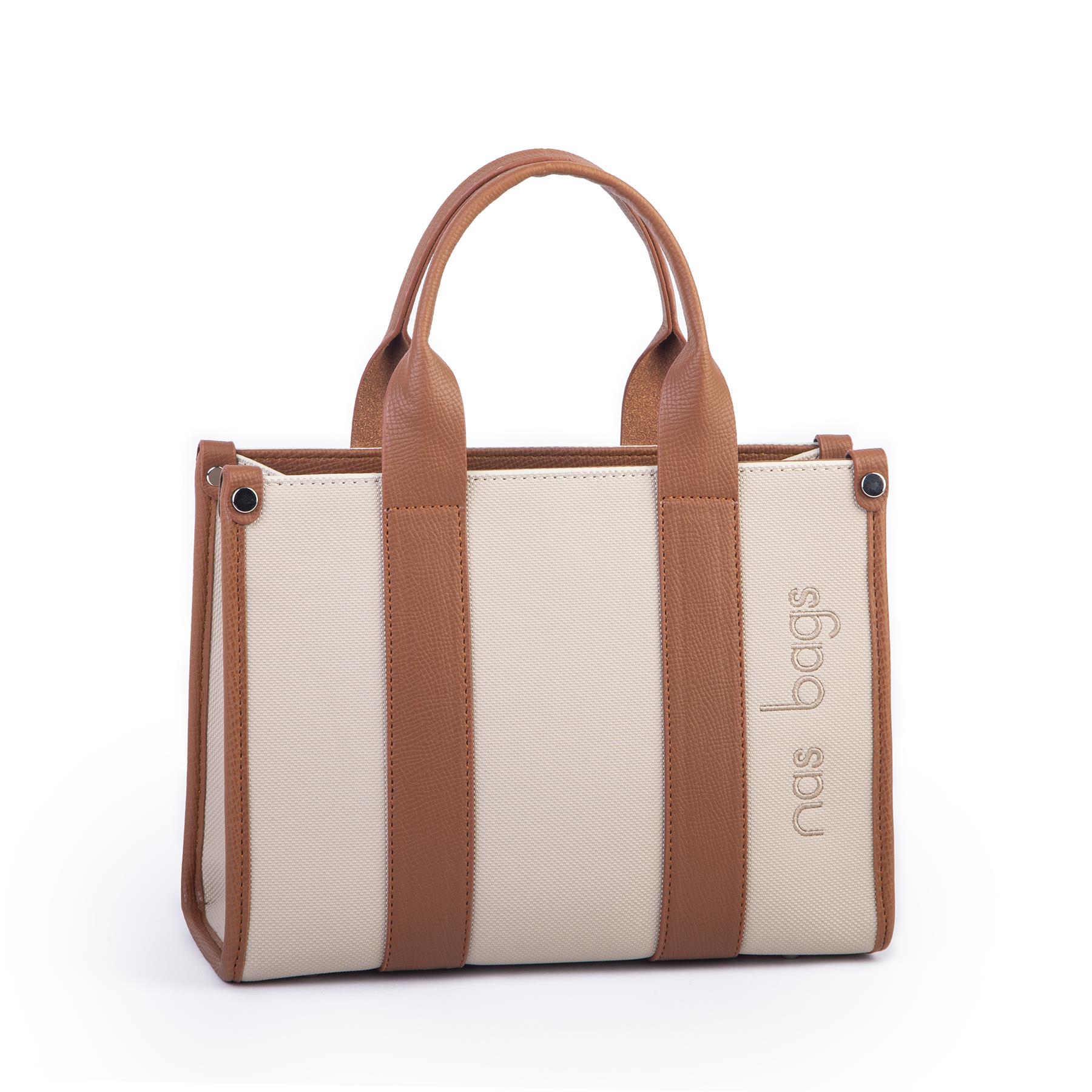 Nas Bag Kadın Mini Tote Suni Deri El ve Omuz Çantası Kum Taba Lacst