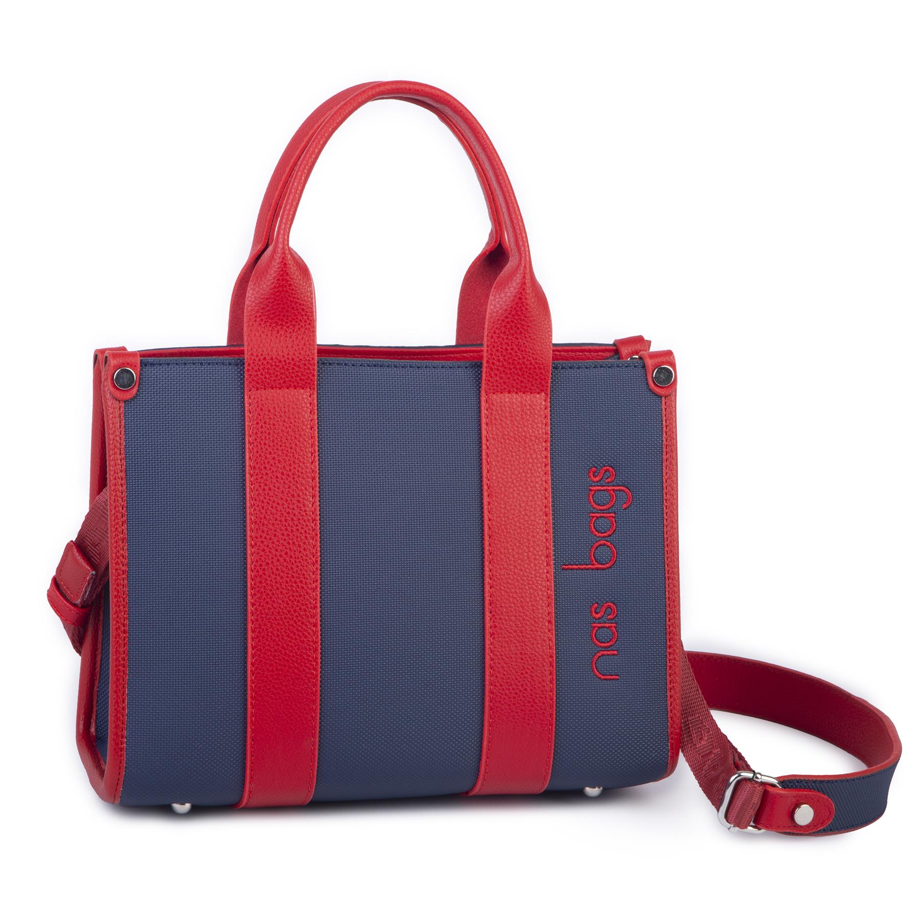 Nas Bag Kadın Mini Tote Suni Deri El ve Omuz Çantası Lacivert Kırmızı Lacste