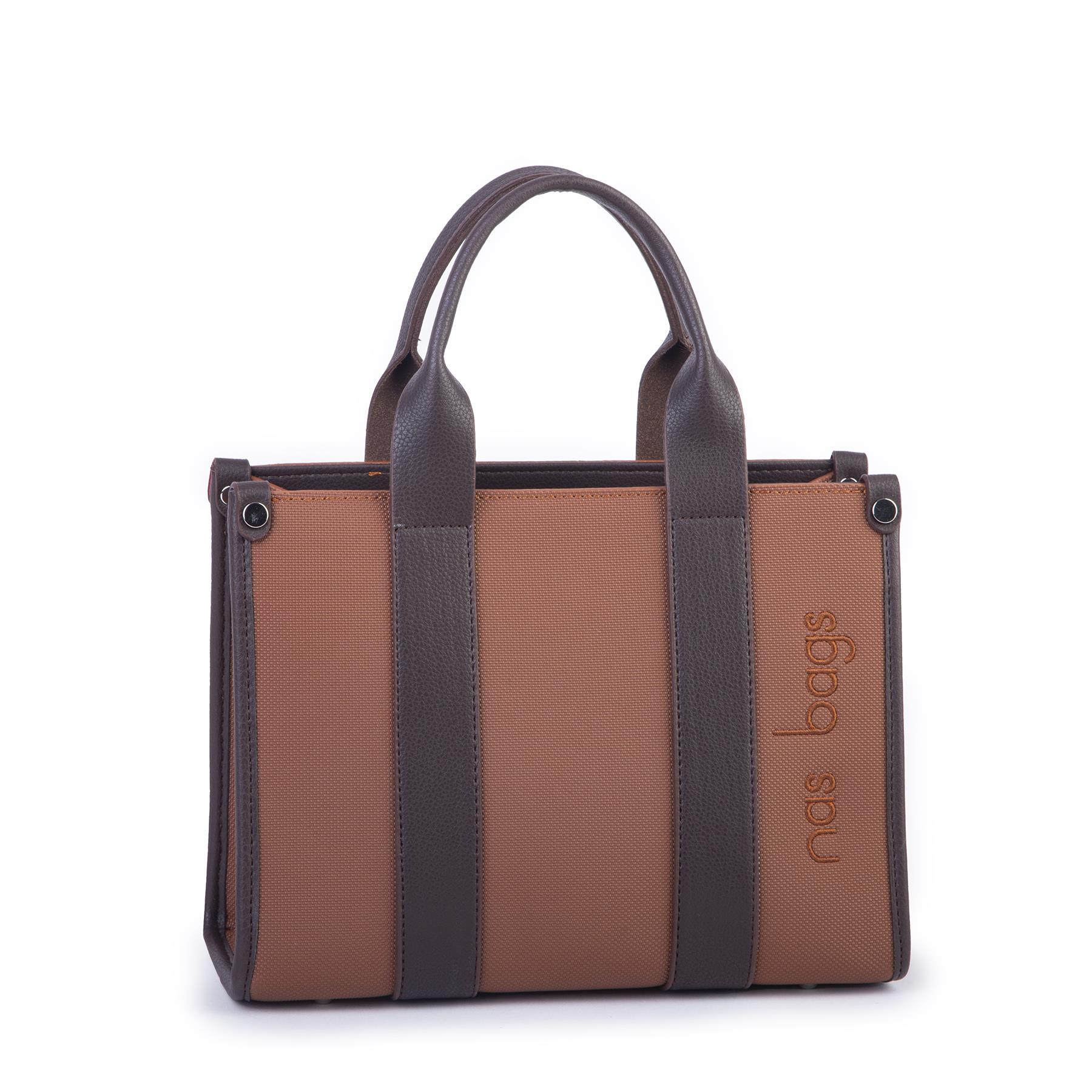Nas Bag Kadın Mini Tote Suni Deri El ve Omuz Çantası Taba Kahve Lacst