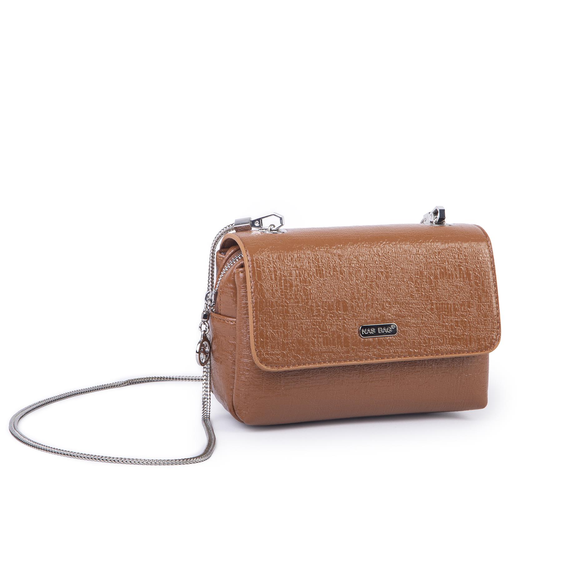 Nas Bag Kadın Mini Zincirli Omuz ve Çapraz  Çanta Taba ( 19x10 cm )