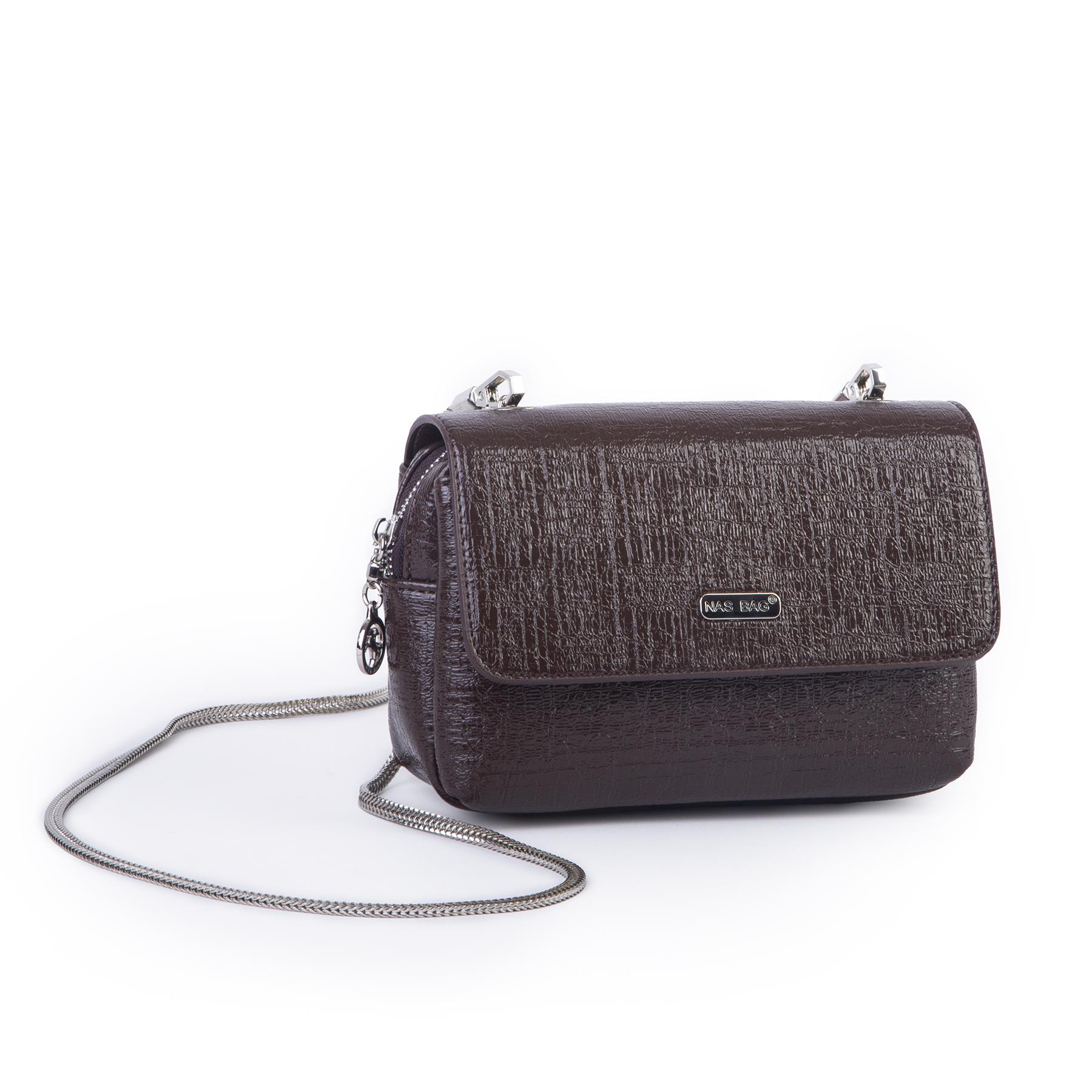 Nas Bag Kadın Mini Zincirli Omuz ve Çapraz  Çanta Kahve ( 19x10 cm )