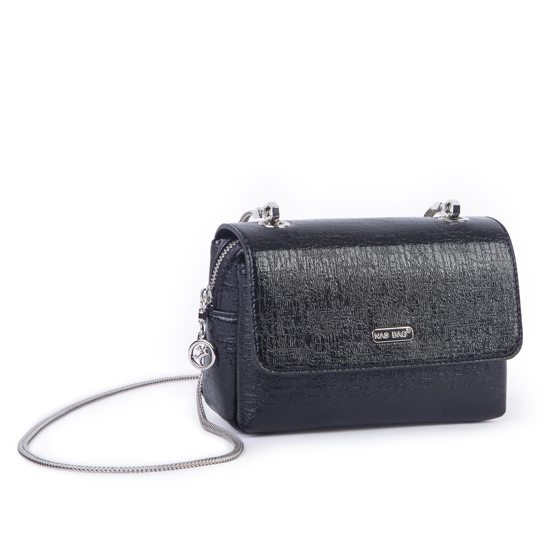 Nas Bag Kadın Mini Zincirli Omuz ve Çapraz  Çanta Siyah ( 19x10 cm )