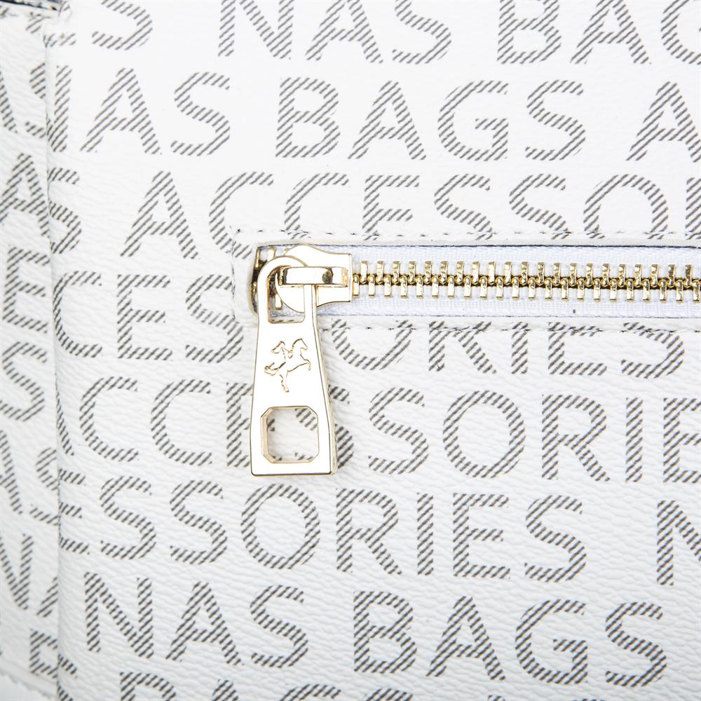 Nas Bag Kadin Omuz Çantasi Beyaz Yazili