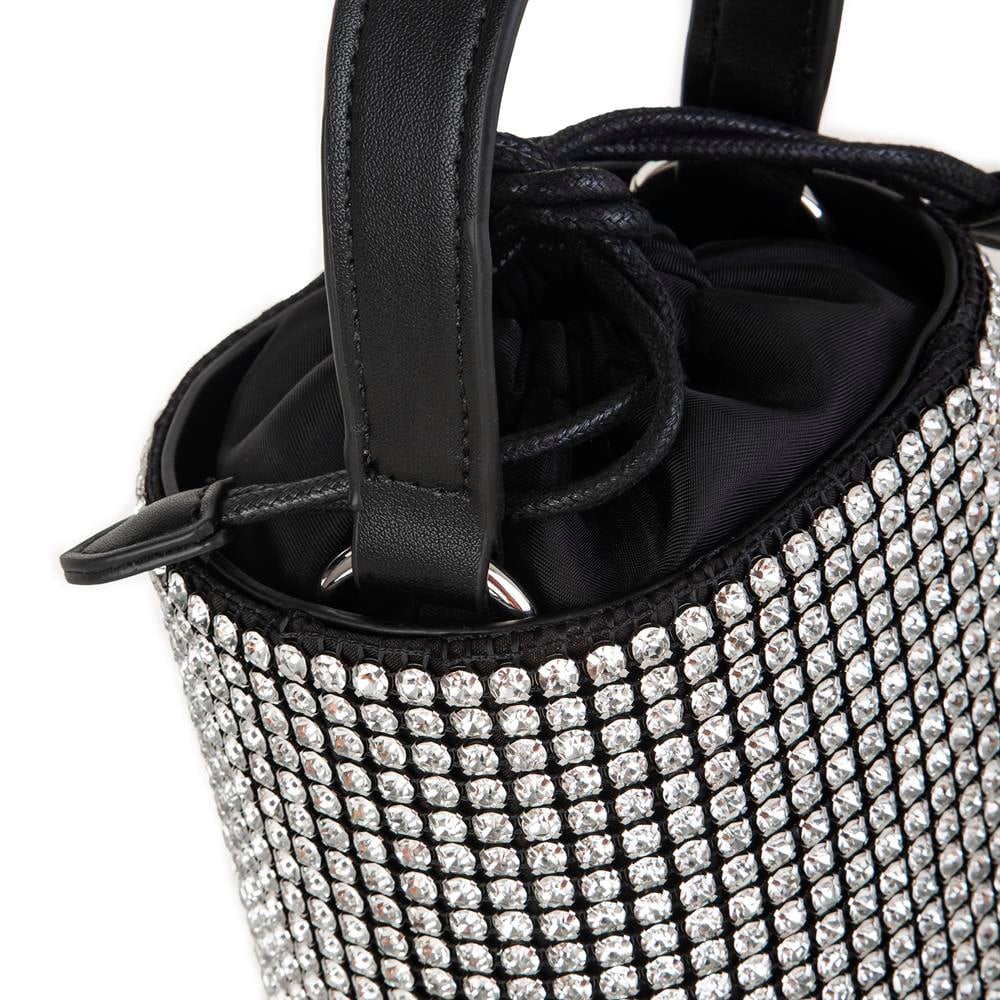 Nas Bag Kadın Çapraz  Çanta  Black White Diamond Siyah Gümüş Taşlı Silindir  Çanta