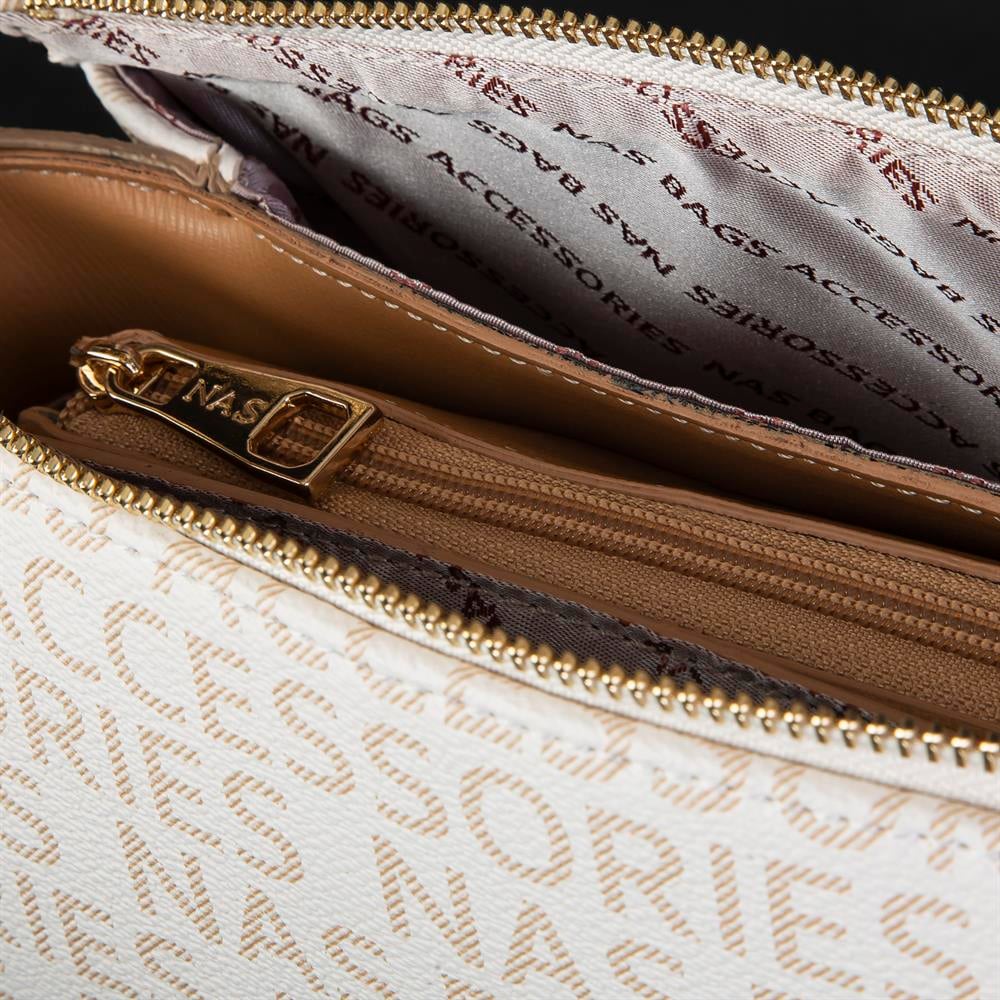 Nas Bag Kadin Omuz Çantası Krem Camel Yazılı
