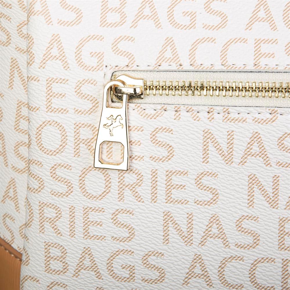 Nas Bag Kadin Omuz Çantası Krem Camel Yazılı