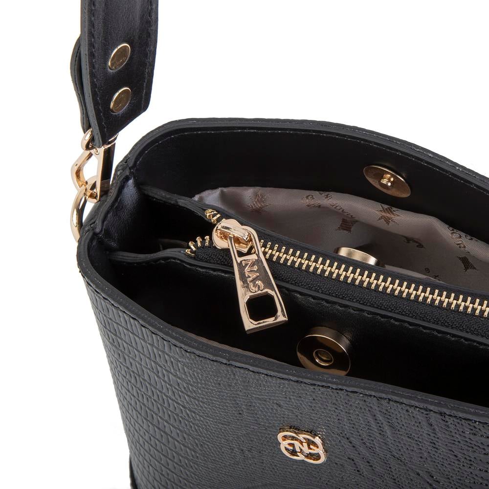 Nas Bag Kadın Mini Omuz ve Çapraz Çantası Siyah Lazer(en: 19 cm ; boy: 19 cm)