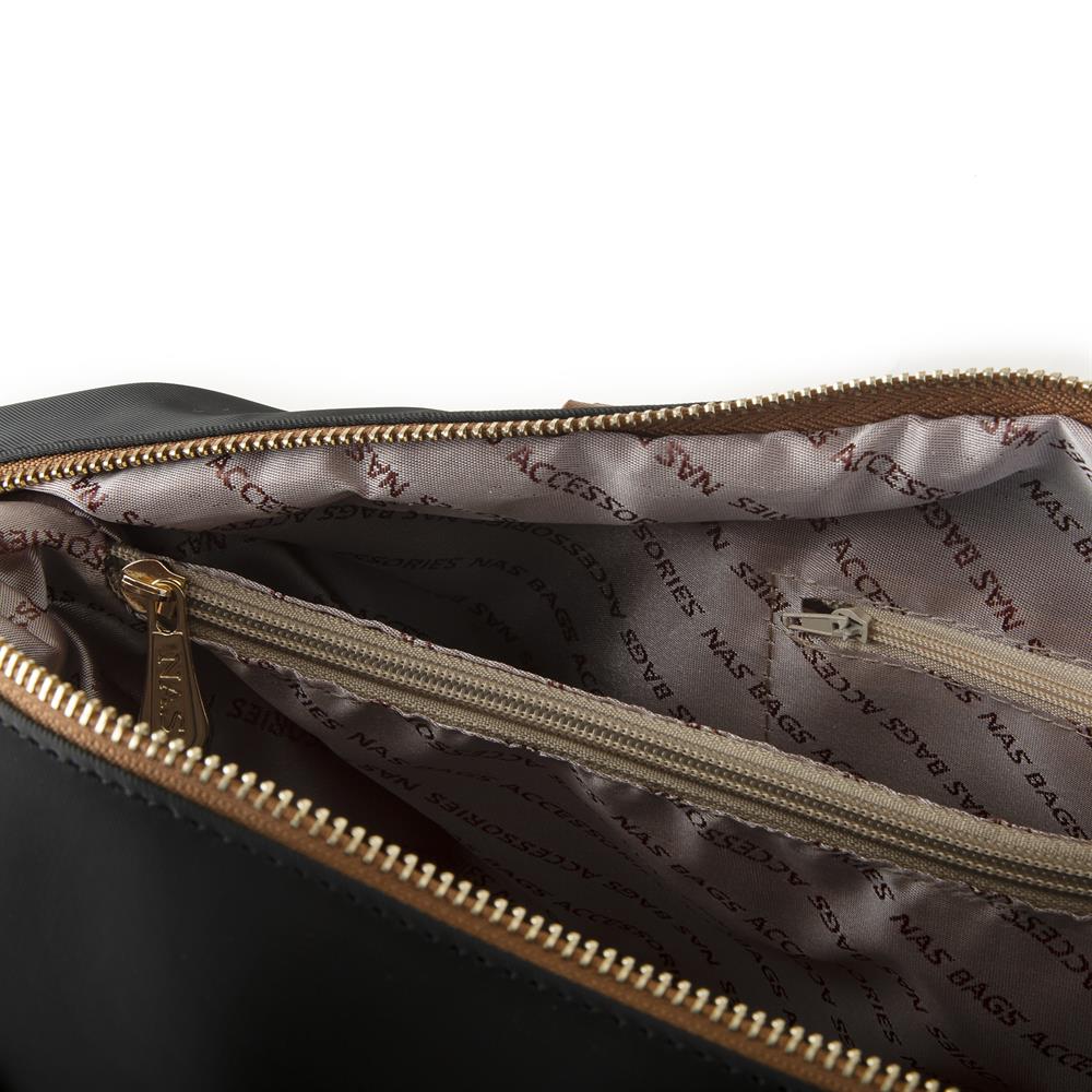 Nas Bag Extra Büyük Boy Omuz Çantası Siyah Taba Buzzy ( eni 44 cm , boyu 32 cm)