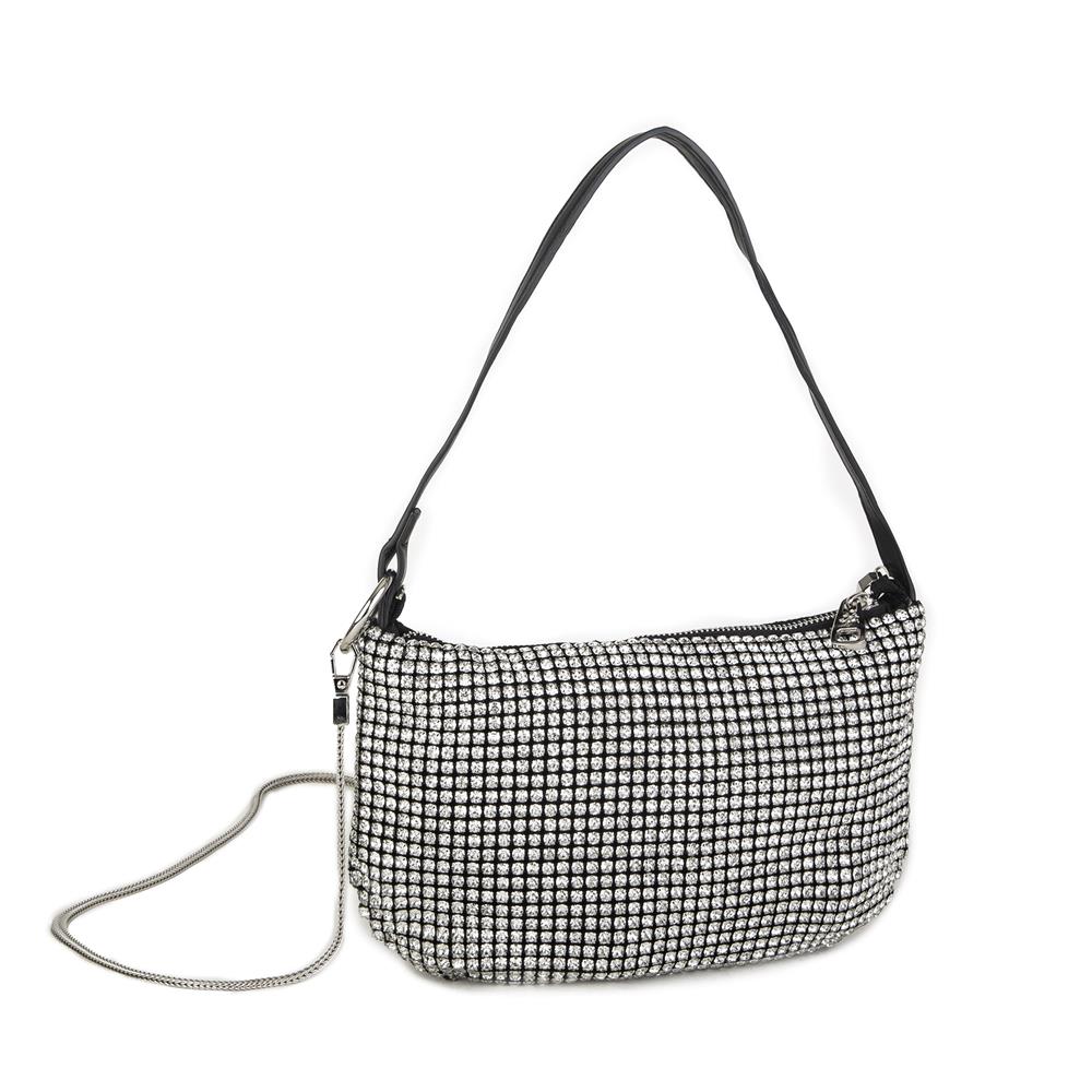Nas Bag Kadın Çapraz  Çanta  Siyah White Diamond Beyaz Taşlı Ayarlanabilir Askılı