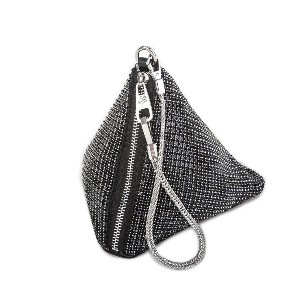 Nas Bag Kadın Çapraz Çanta Siyah White Diamond Siyah Taşlı Şık  Askılı Üçgen Çanta