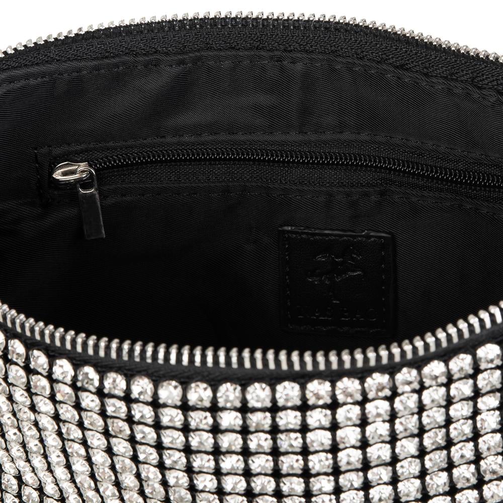 Nas Bag Kadın Çapraz  Çanta  Siyah White Diamond Beyaz Taşlı Ayarlanabilir Askılı