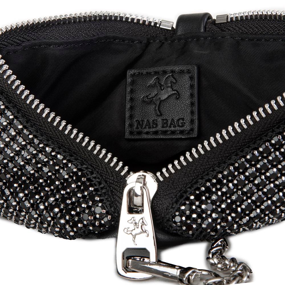 Nas Bag Kadın Çapraz Çanta Siyah White Diamond Siyah Taşlı Şık  Askılı Üçgen Çanta