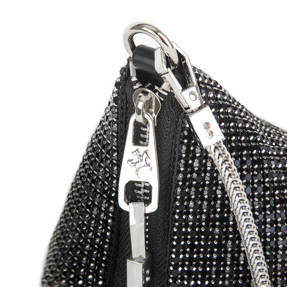 Nas Bag Kadın Çapraz Çanta Siyah White Diamond Siyah Taşlı Şık  Askılı Üçgen Çanta