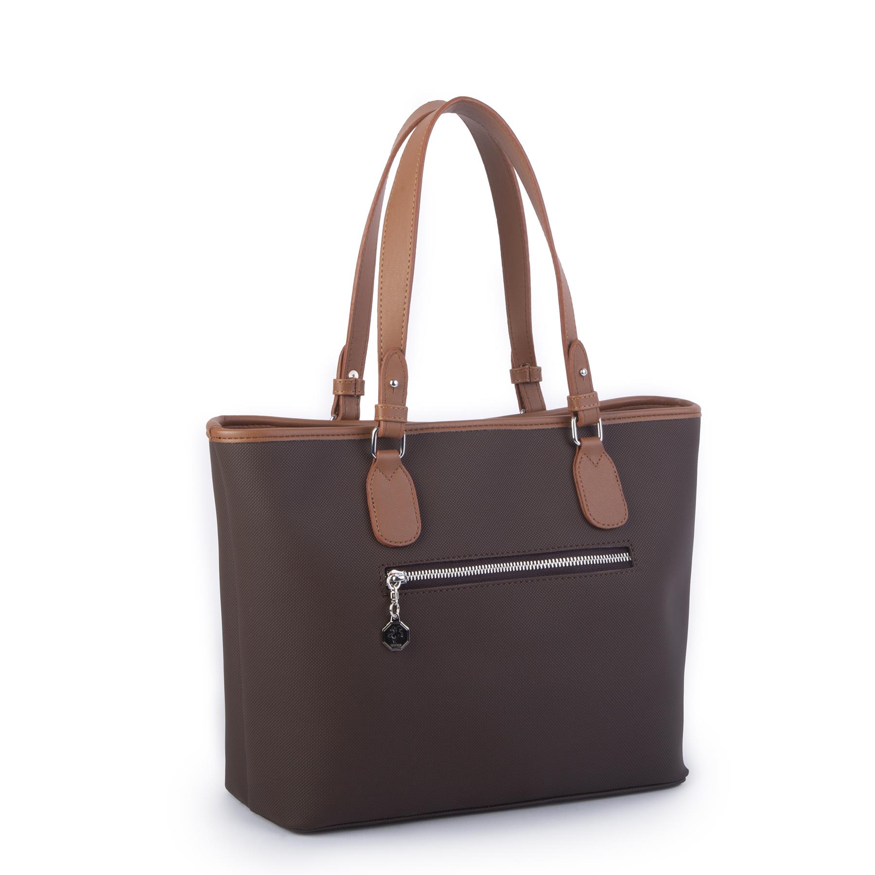 Nas Bag Kadın Omuz Çantası Spor Şık Ayarlanabilir Omuz Askılı Kahve Taba Kum  Lacste  (33x27x12 cm )