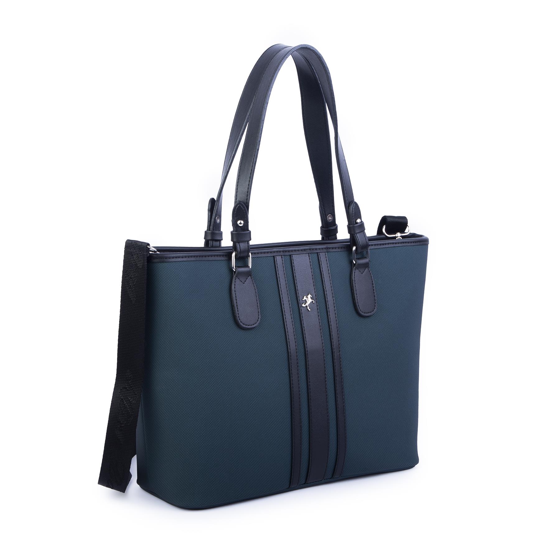 Nas Bag Kadın Omuz Çantası Spor Şık Ayarlanabilir Omuz Askılı Petrol Siyah Lacst (33x27x12 cm )