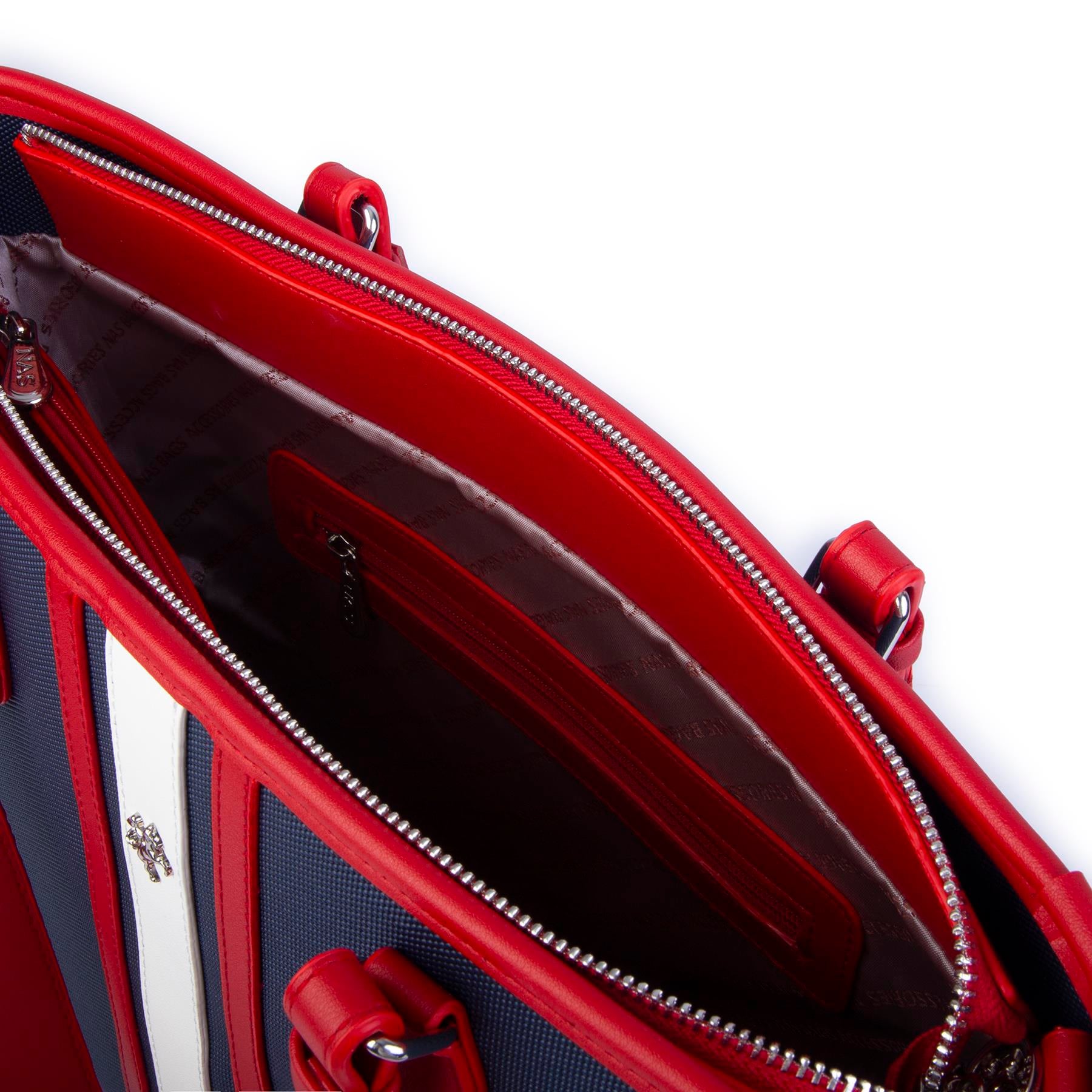 Nas Bag Kadın Omuz Çantası Spor Şık Ayarlanabilir Omuz Askılı Kırmızı Laci Beyaz Lacst (33x27x12 cm )
