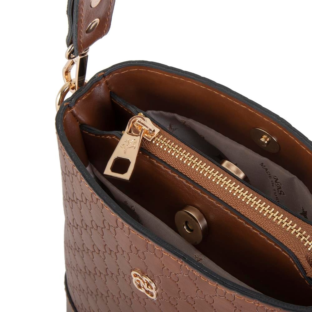 Nas Bag Kadın Mini Omuz ve Çapraz Çantası Taba Prd(en;19 cm ,boy;19 cm)
